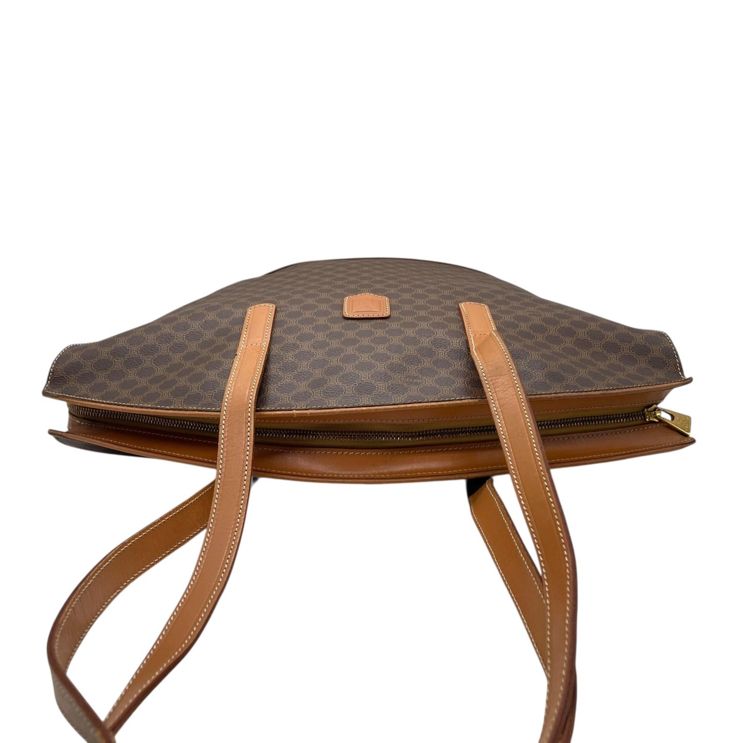 美品 CELINE セリーヌ マカダム ハンドバッグ トートバッグ PVC レザー 茶 ブラウン ゴールド金具 ワンショルダー 肩掛け可 ヴィンテージ オールドセリーヌ レディース B1