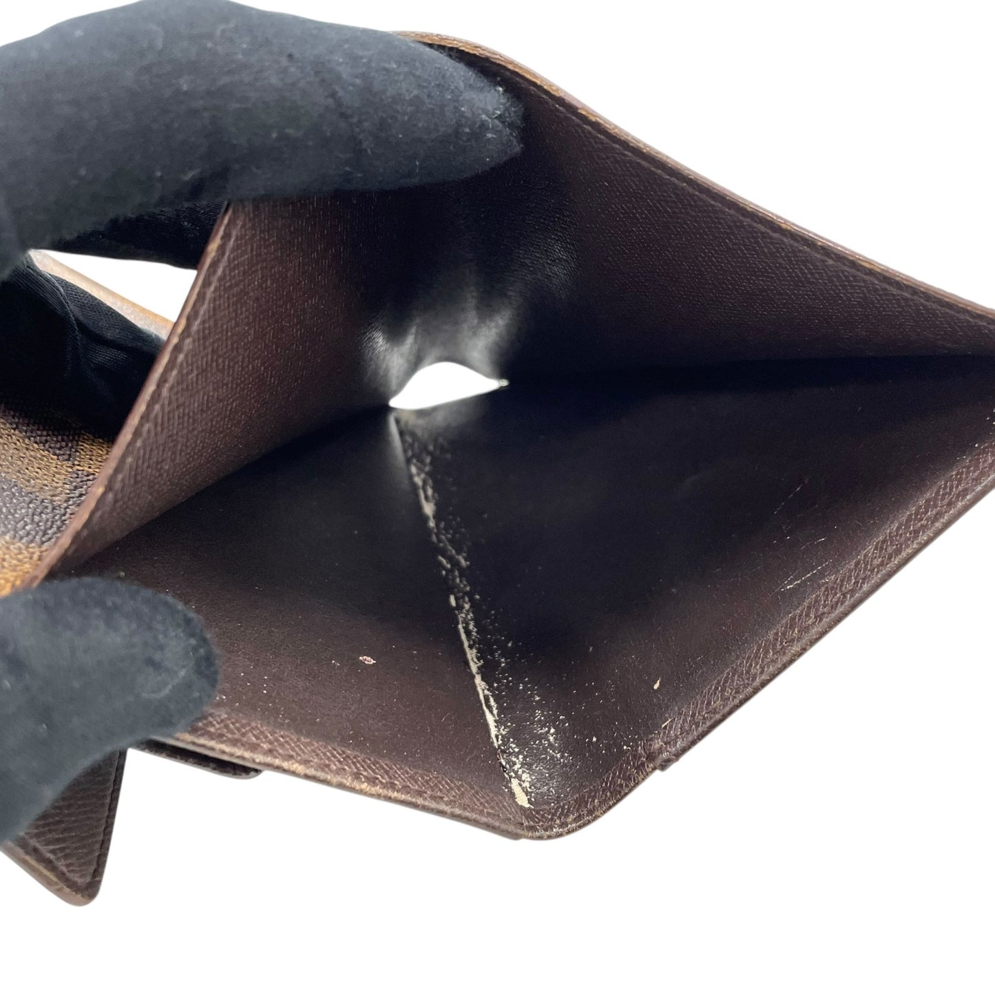 LOUIS VUITTON ルイヴィトン ダミエ エベヌ ポルト トレゾール エテュイ パピエ 三つ折り財布 N61202 茶 ブラウン PVC レザー ゴールド金具 メンズ レディース W3