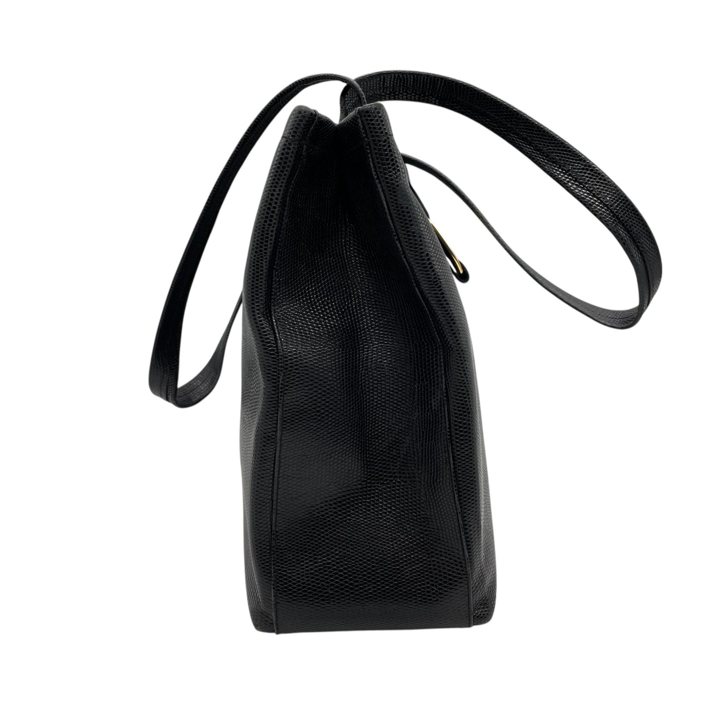 Salvatore Ferragamo フェラガモ ヴァラリボン トートバッグ ワンショルダー レザー トカゲ型押し 黒 ブラック ゴールド金具 肩掛け可 サルヴァトーレフェラガモ レディース E