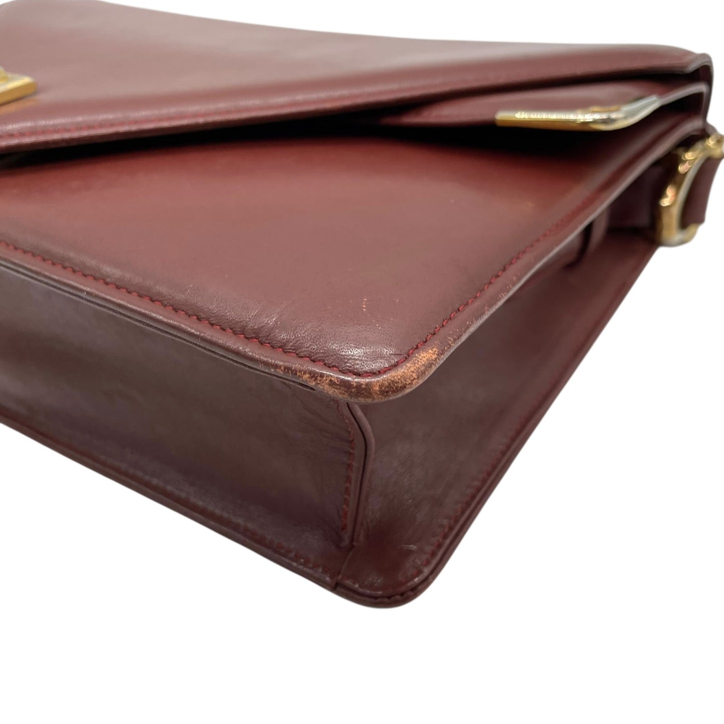 Cartier カルティエ マストライン ショルダーバッグ 赤 ボルドー ワインレッド レザー ゴールド金具 肩掛け可 斜め掛け可 2Cモチーフ マストドゥカルティエ ヴィンテージ レディース E2