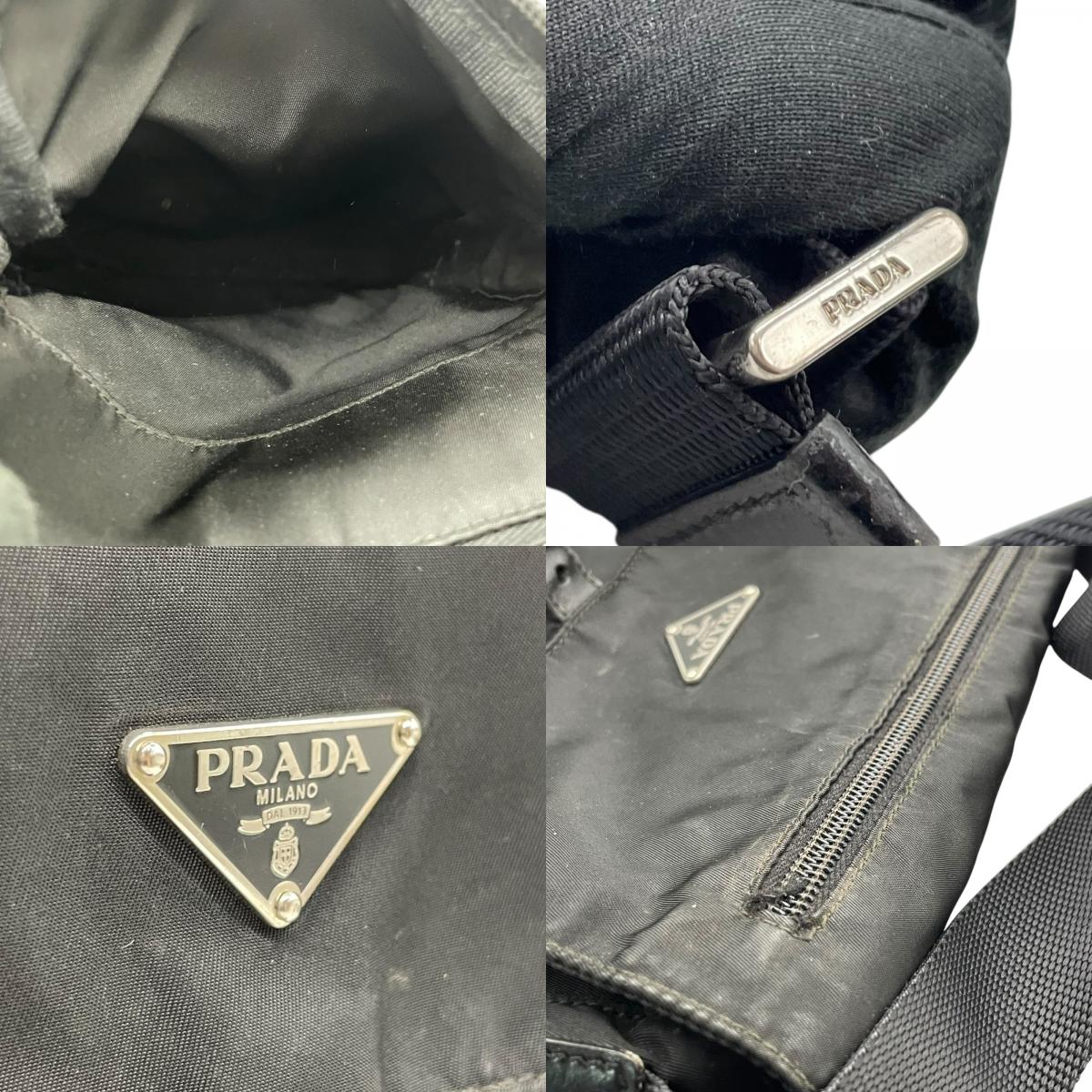 PRADA プラダ ショルダーバッグ 黒 ブラック NERO ナイロン レザー シルバー金具 三角ロゴ 斜め掛け メンズ レディース B3