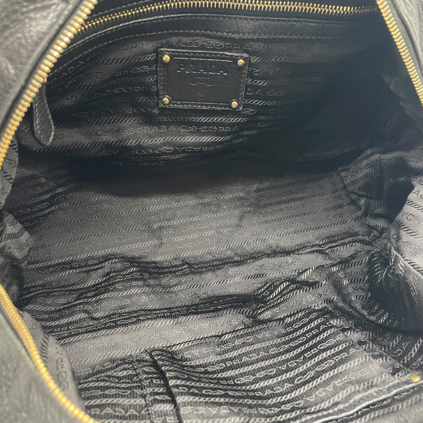 Authentic PRADA 2WAY Handbag Shoulder Black NERO Leather Gold Hardware Logo