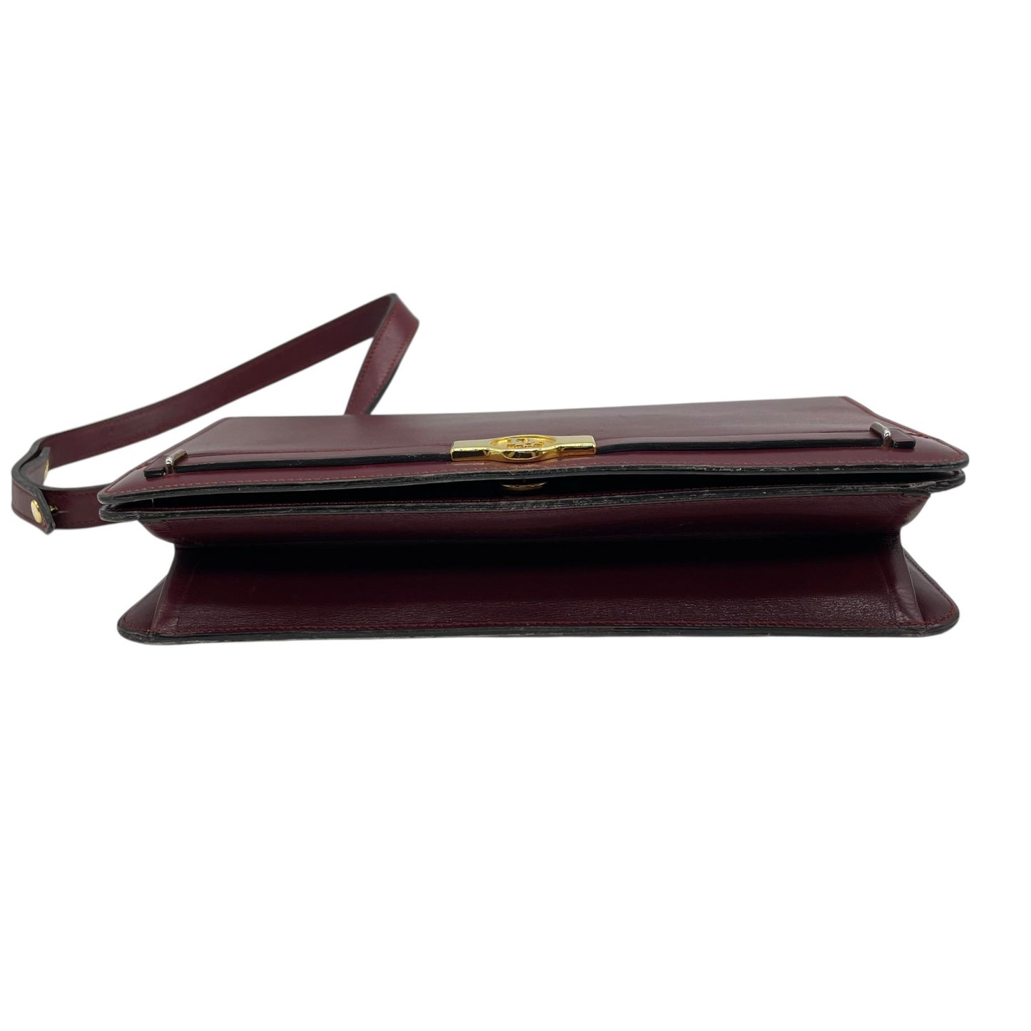 Authentic Christian Dior Shoulder Bag Red Bordeaux Leather Gold Hardware Logo Vintage