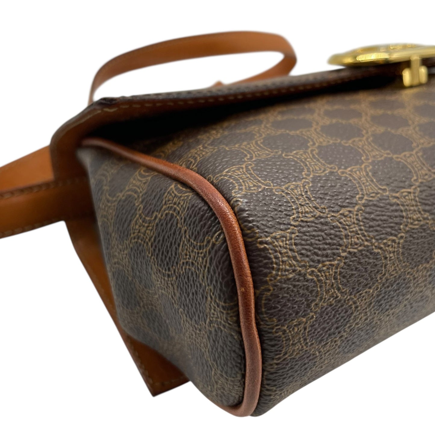 Authentic Old CELINE Macadam Shoulder Bag Brown PVC Leather Logo Vintage Crossbody