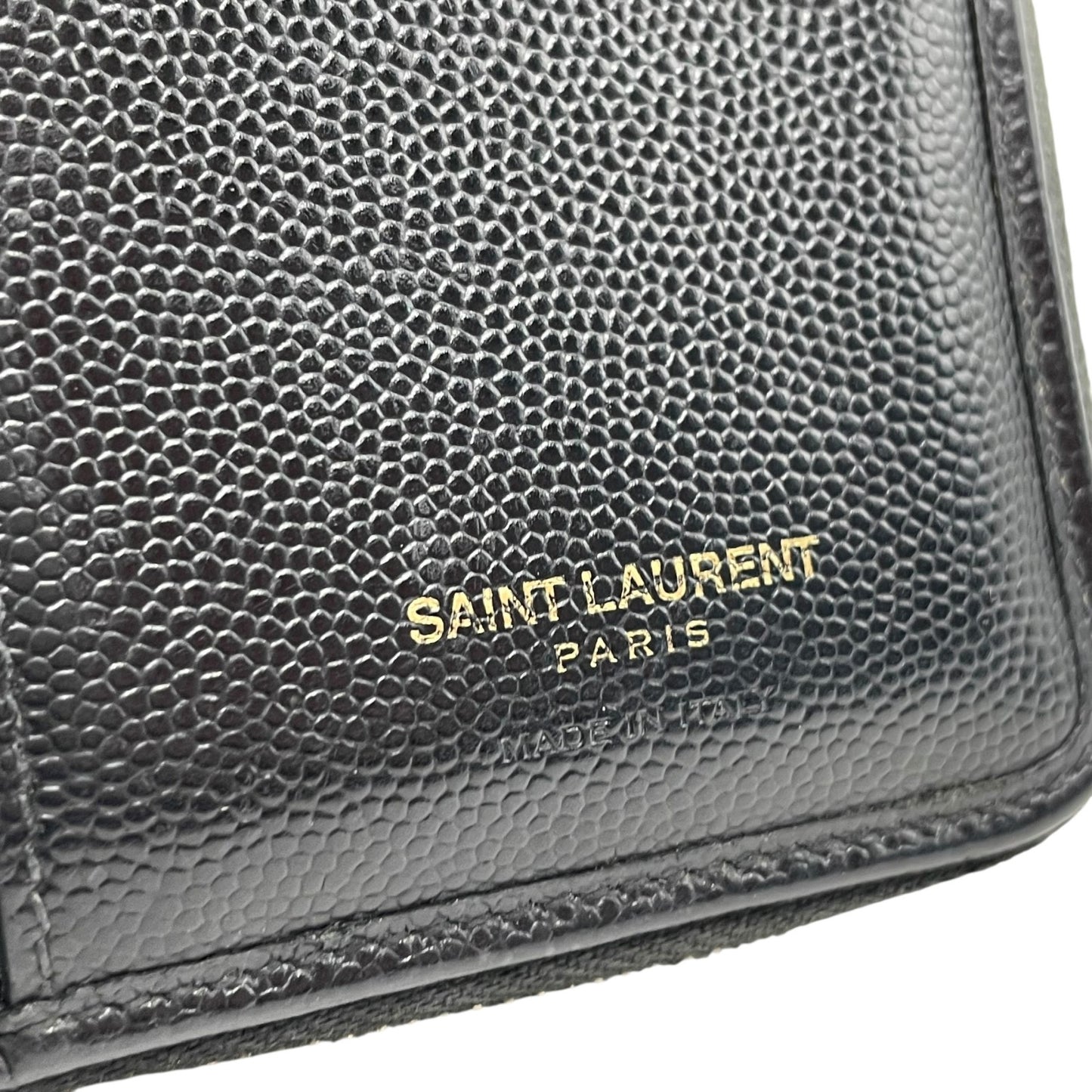 Authentic Saint Laurent Paris Compact Wallet Black YSL Large Logo Caviar Leather Gold Hardware Women