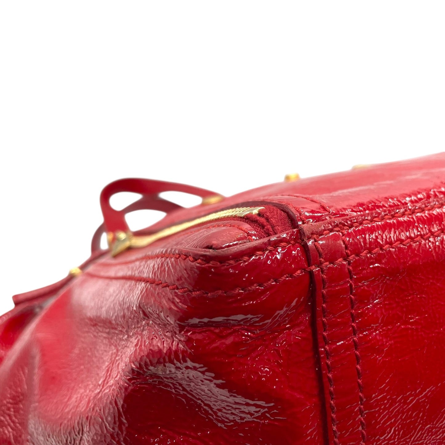 Authentic YVES SAINT LAURENT Downtown Patent Leather Red Enamel Vintage Tote Bag Large Capacity Women