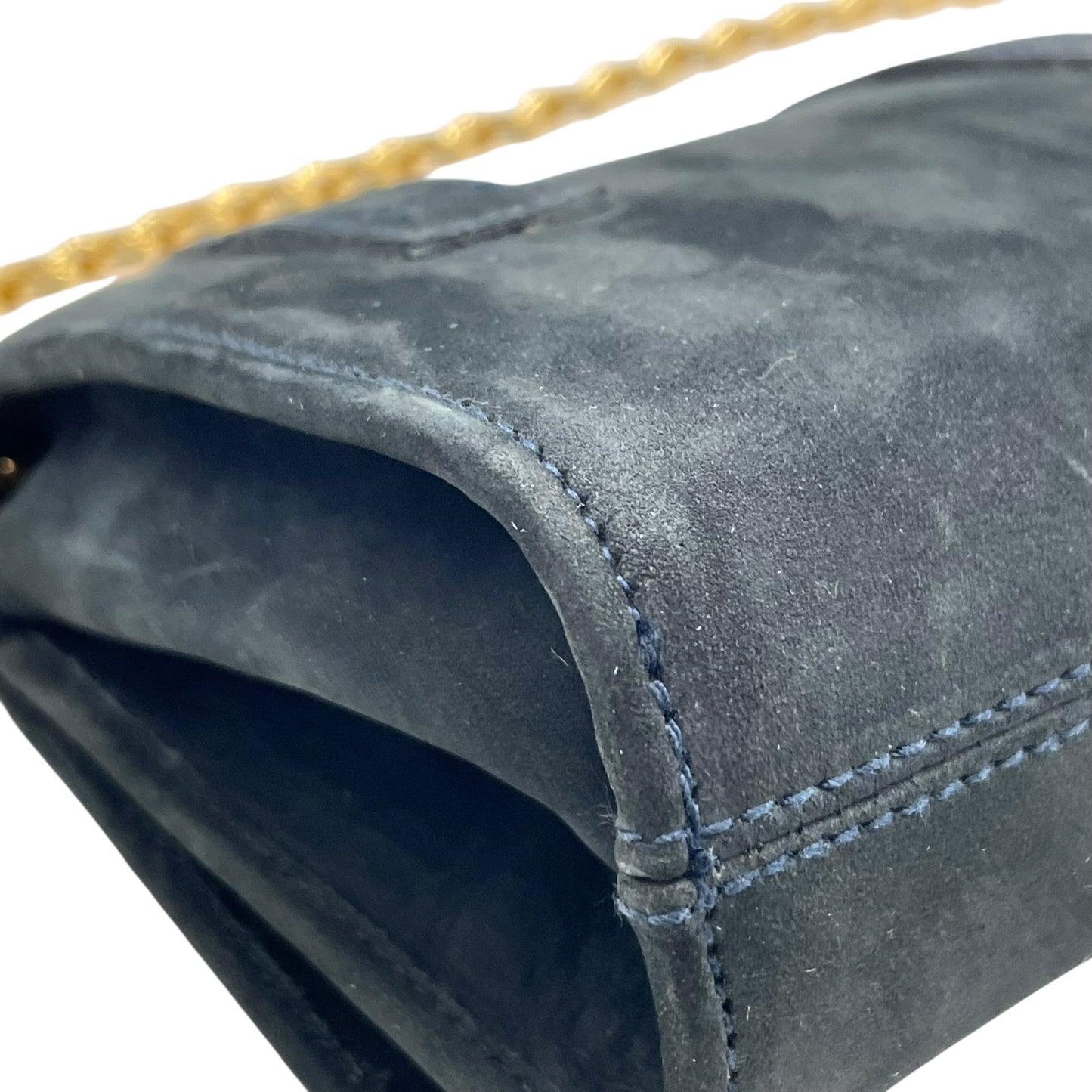 Salvatore Ferragamo フェラガモ ヴァラリボン チェーンショルダー ショルダーバッグ ミニバッグ ネイビー スエード ゴールド金具 レディース K10