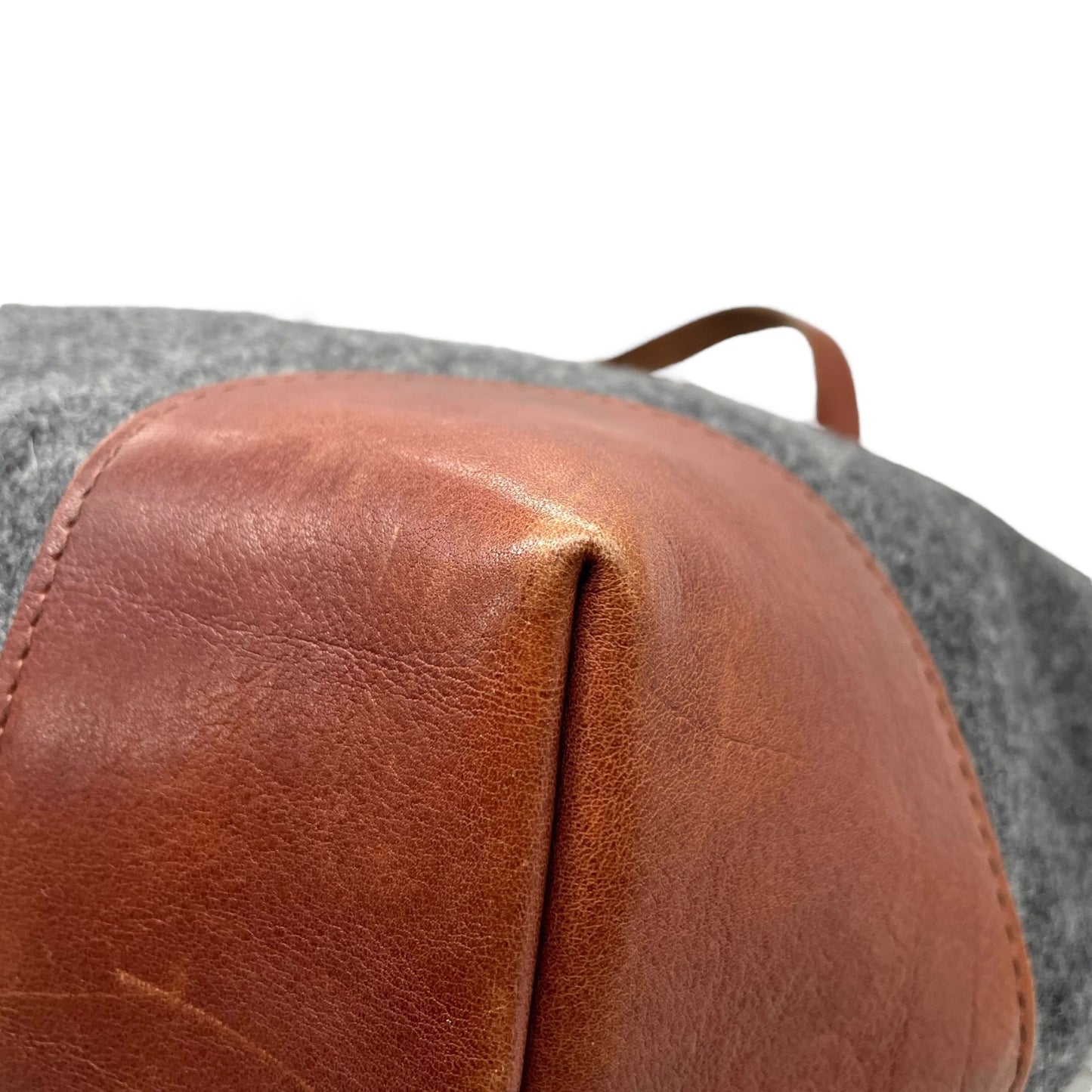 COMME des GARCONS HOMME コムデギャルソンオム トートバッグ グレー ブラウン ウール レザー シルバー金具 手提げ 肩掛け可 レディース U14