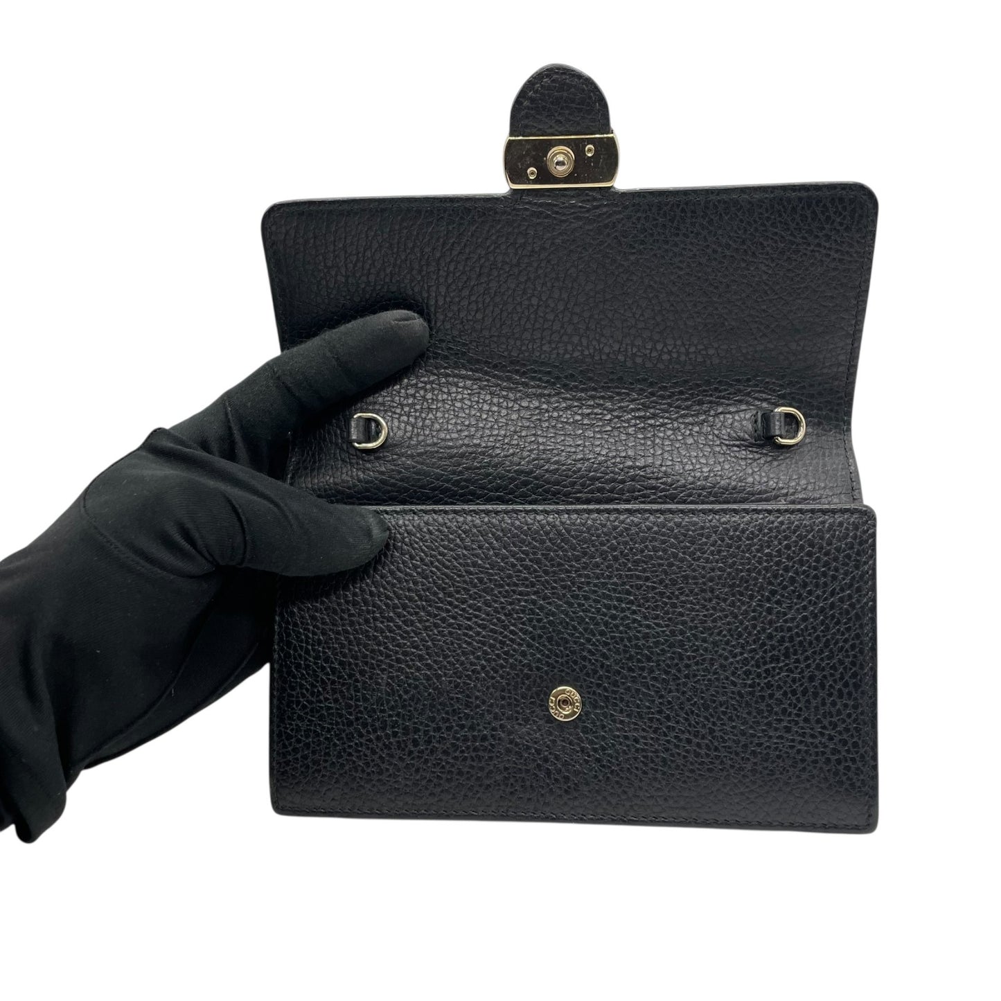 美品 GUCCI グッチ インターロッキングG ウォレットバッグ 510314 チェーンショルダー 長財布 ショルダーバッグ 黒 ブラック レザー ゴールド金具 GG 斜め掛け 箱付き レディース W1