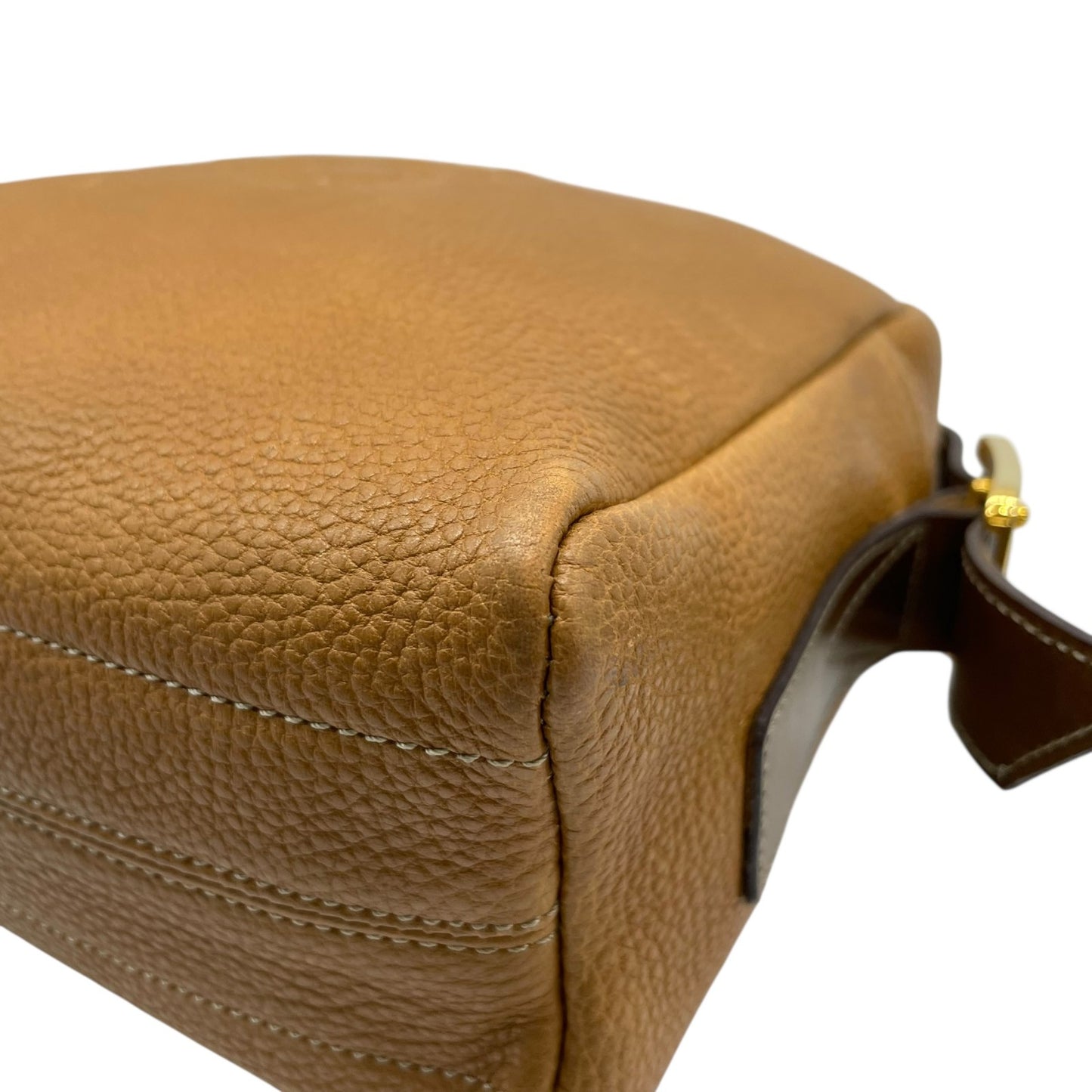 Authentic LOEWE Anagram Embossed Leather Shoulder Bag Camel Gold