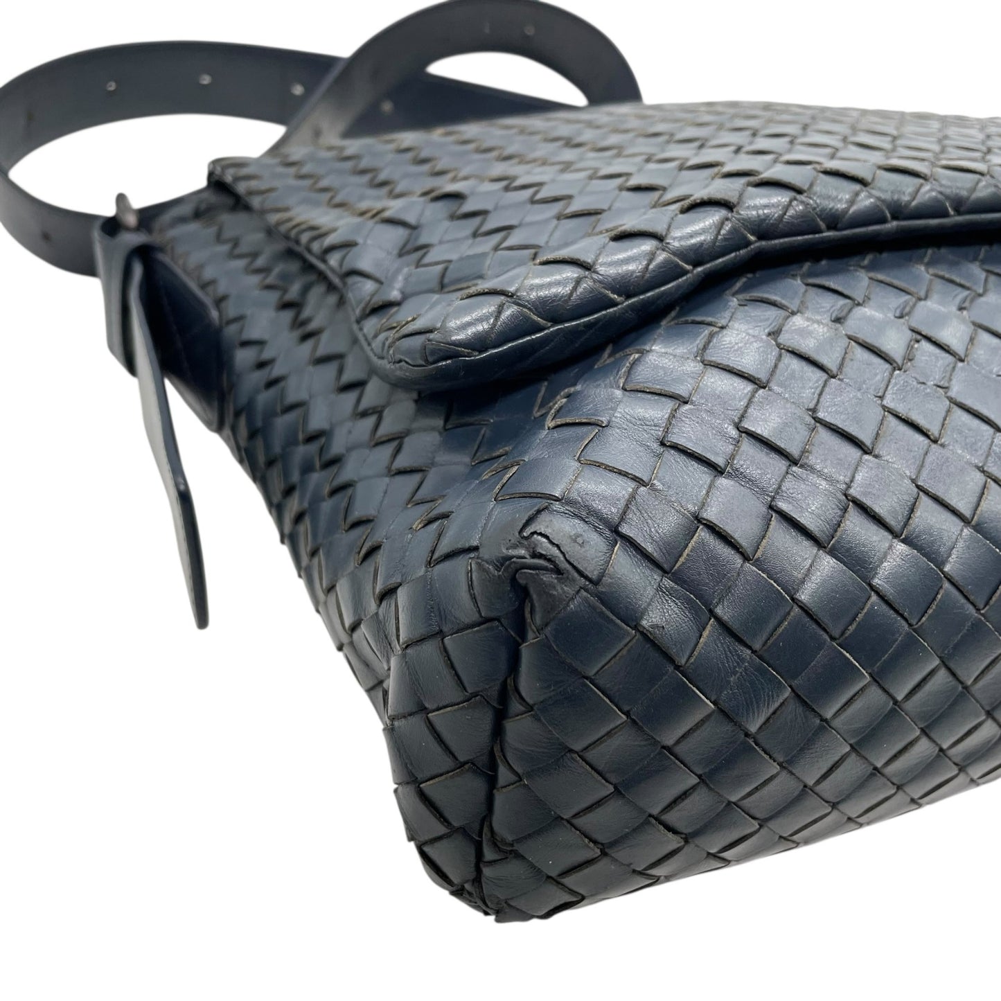 Authentic BOTTEGA VENETA Intrecciato Leather Shoulder Messenger Bag Navy Unisex