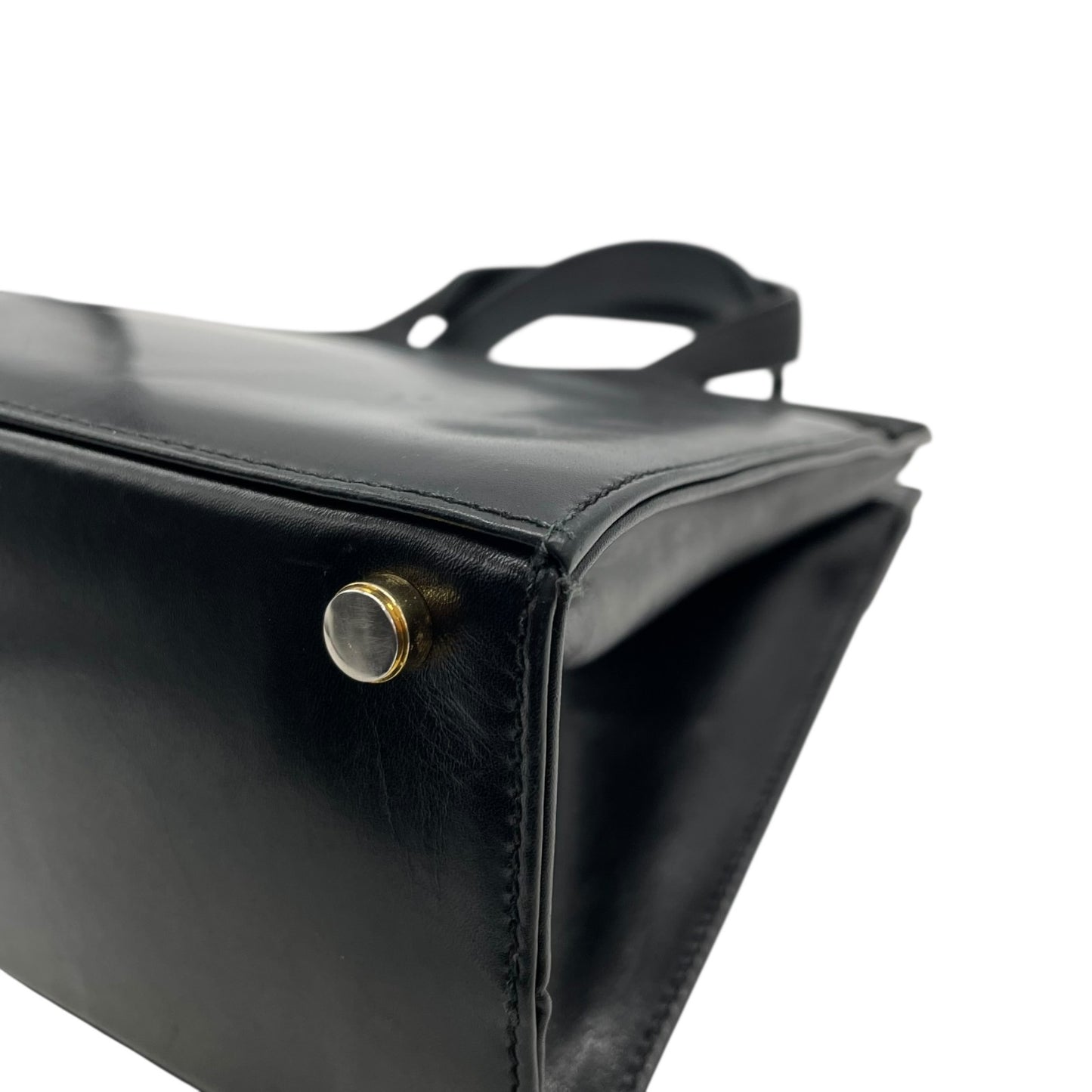 美品 サルヴァトーレ フェラガモ ハンドバッグ フォーマルバッグ ヴァラリボン 黒 ゴールド金具 自立 ブラック レザー 本革 ヴィンテージ B