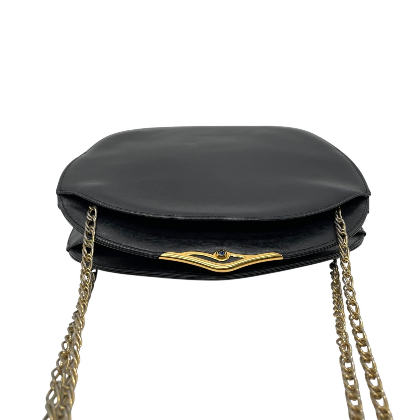 希少 ヴィンテージ Cartier カルティエ サファイアライン チェーンショルダーバッグ 黒 ブラック レザー ゴールドチェーン クロスボディ ダブルチェーン 完売 人気 K10