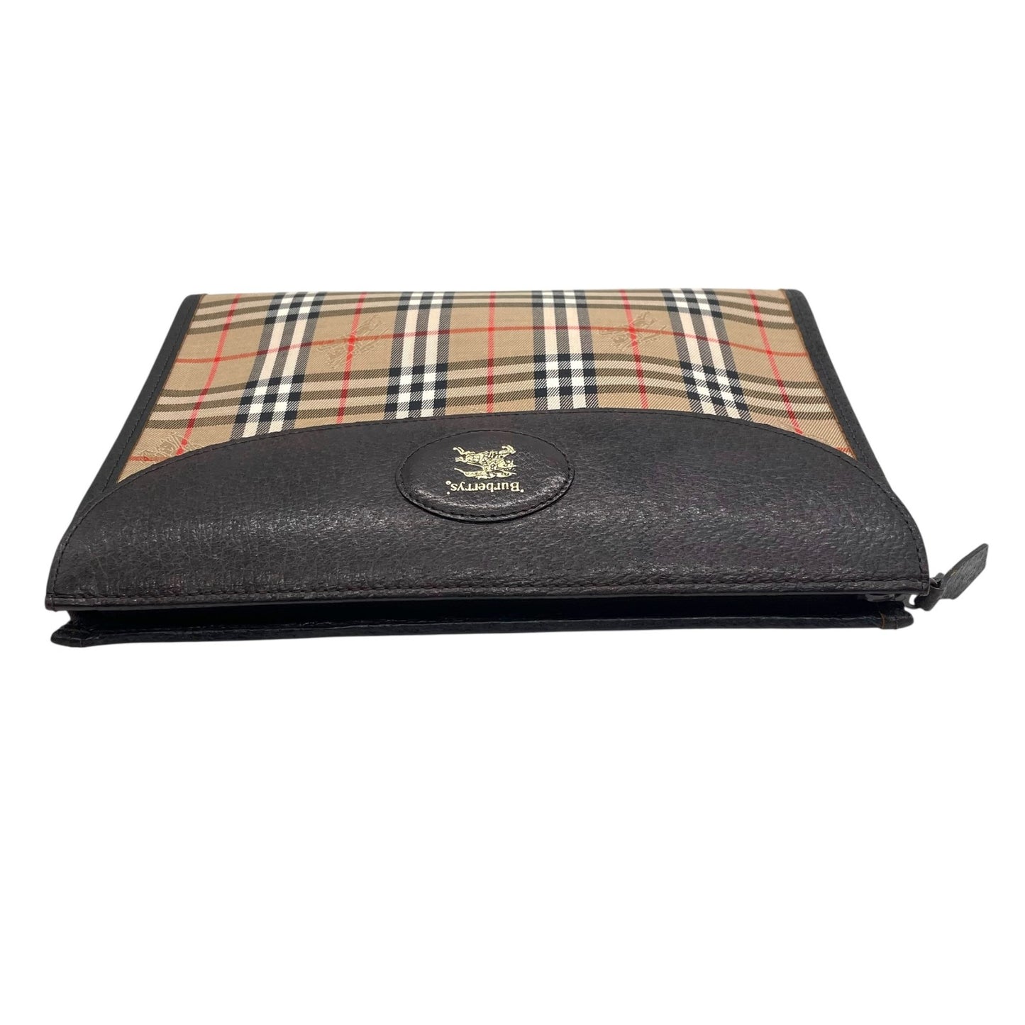 極美品 Burberry バーバリー クラッチバッグ ノバチェック シャドーホース ブラウン キャンバス×レザー ヴィンテージ 箱付き ホースロゴ セカンドバッグ ユニセックス メンズ レディース A1