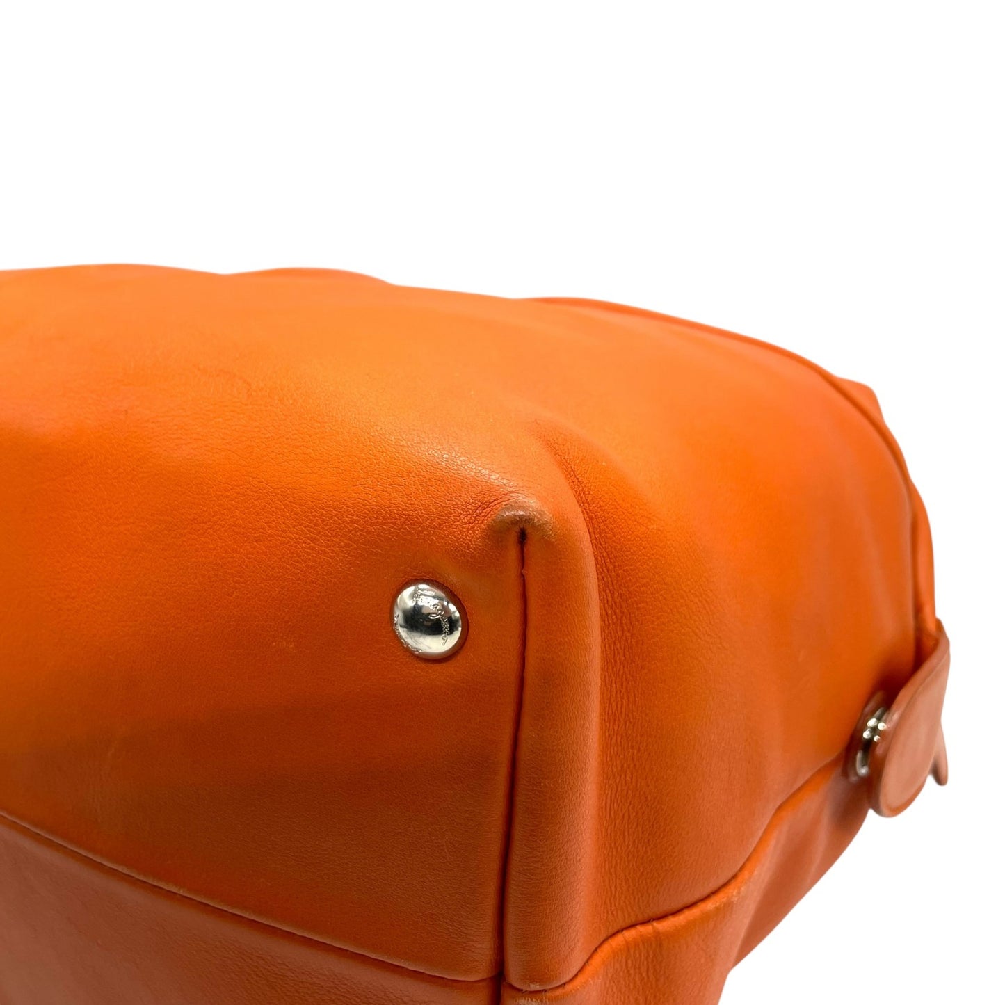 美品 Salvatore Ferragamo フェラガモ ヴァラリボン ハンドバッグ オレンジ レザー シルバー金具 レディース ヴィンテージ A