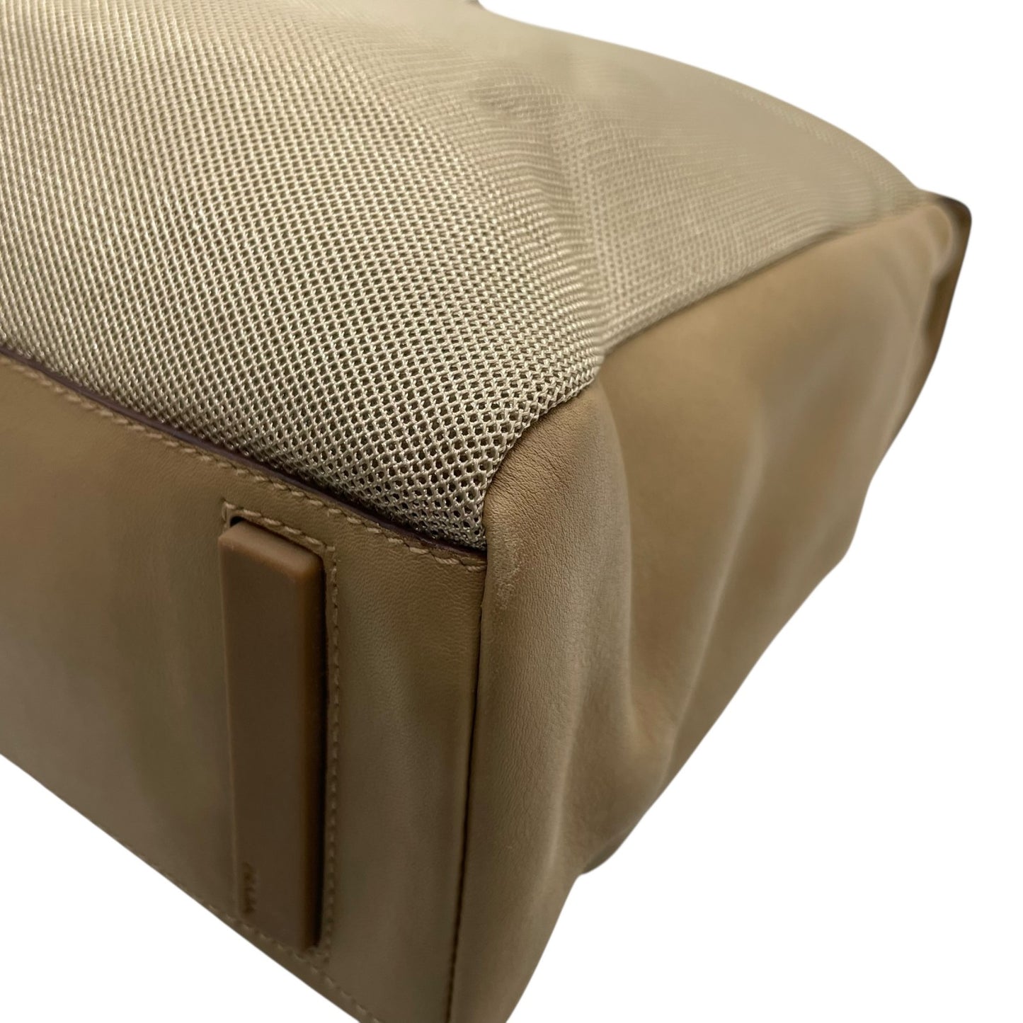 美品 PRADA プラダ ハンドバッグ ポーチ付き B10397 ベージュ レザー シルバー金具 ロゴ型押し 手提げ レディース ギャランティカード付き B4 00s archive