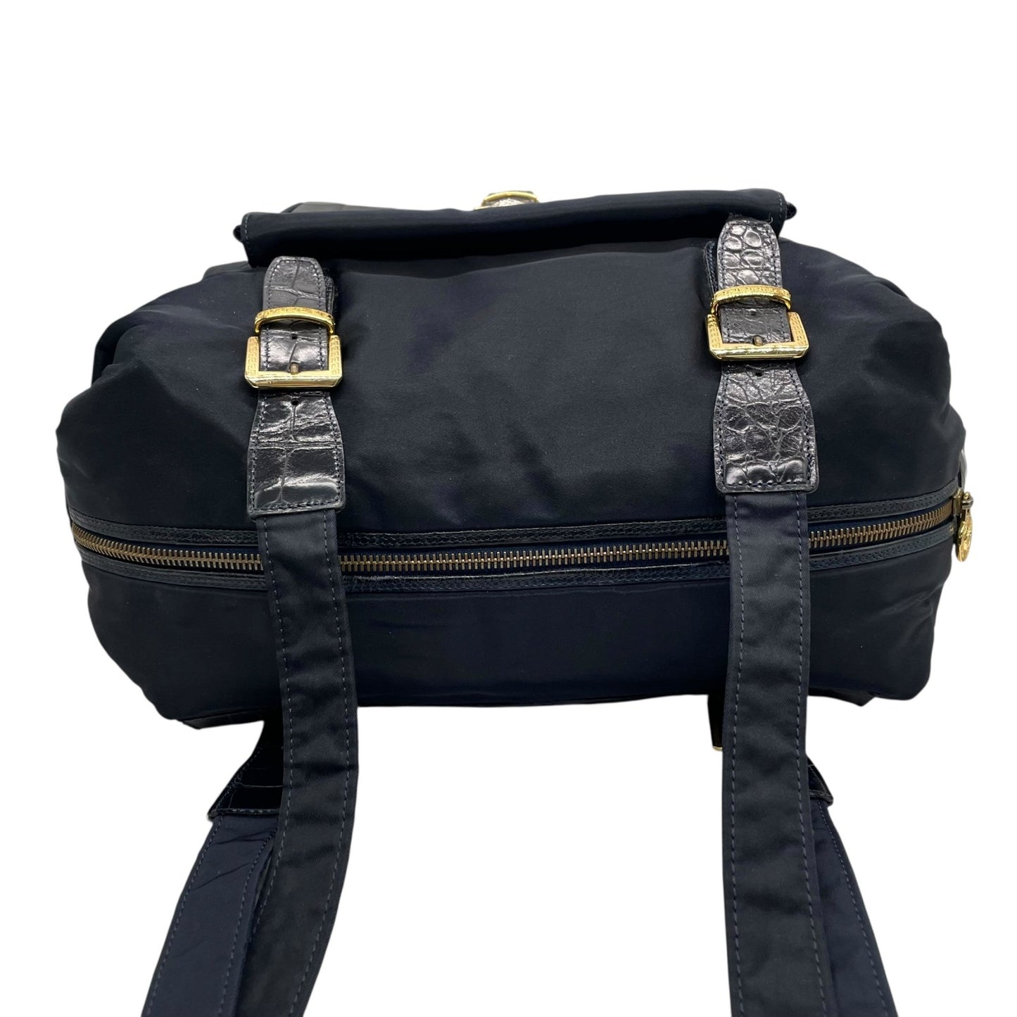 美品 GIANNNI VERSACE ジャンニヴェルサーチェ ショルダーバッグ ボストンバッグ メデューサ ブラック 黒 ナイロン×エンボスレザー ゴールド金具 ユニセックス A4