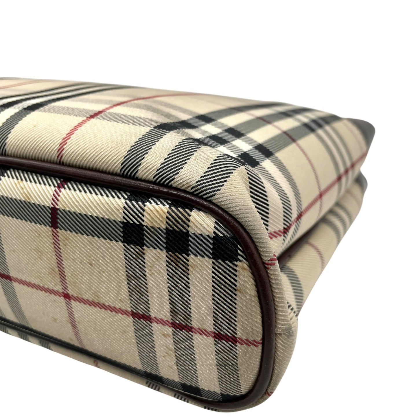 Burberry バーバリー トートバッグ ハンドバッグ ノバチェック キャンバス×レザー メタルロゴプレート ベージュ×ブラウン ユニセックス K8