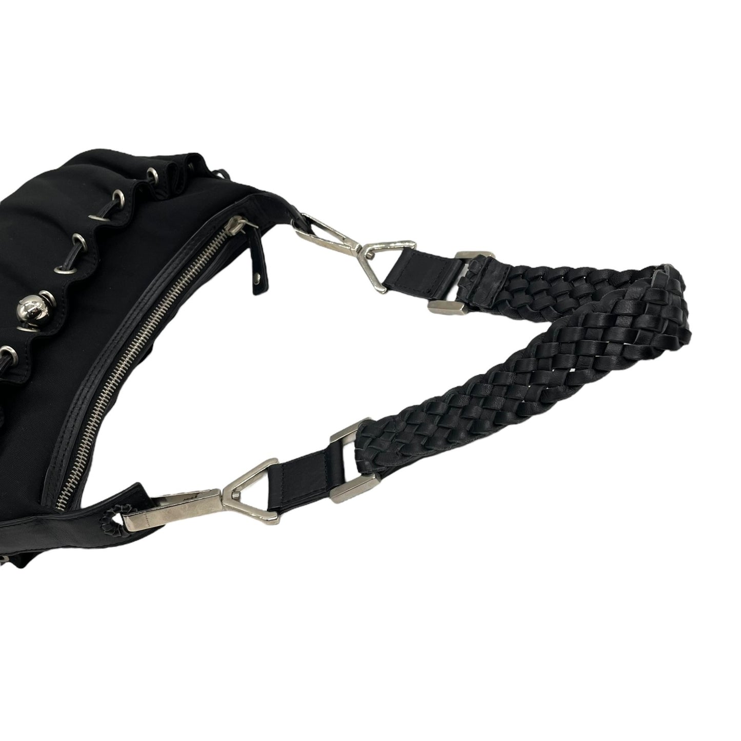 美品 ジバンシー ジバンシィ GIVENCHY ブラック 黒 ワンショルダー ショルダーバッグ ナイロン×レザー タッセル付き シルバー金具 高級 ハンドバッグ レディース K11