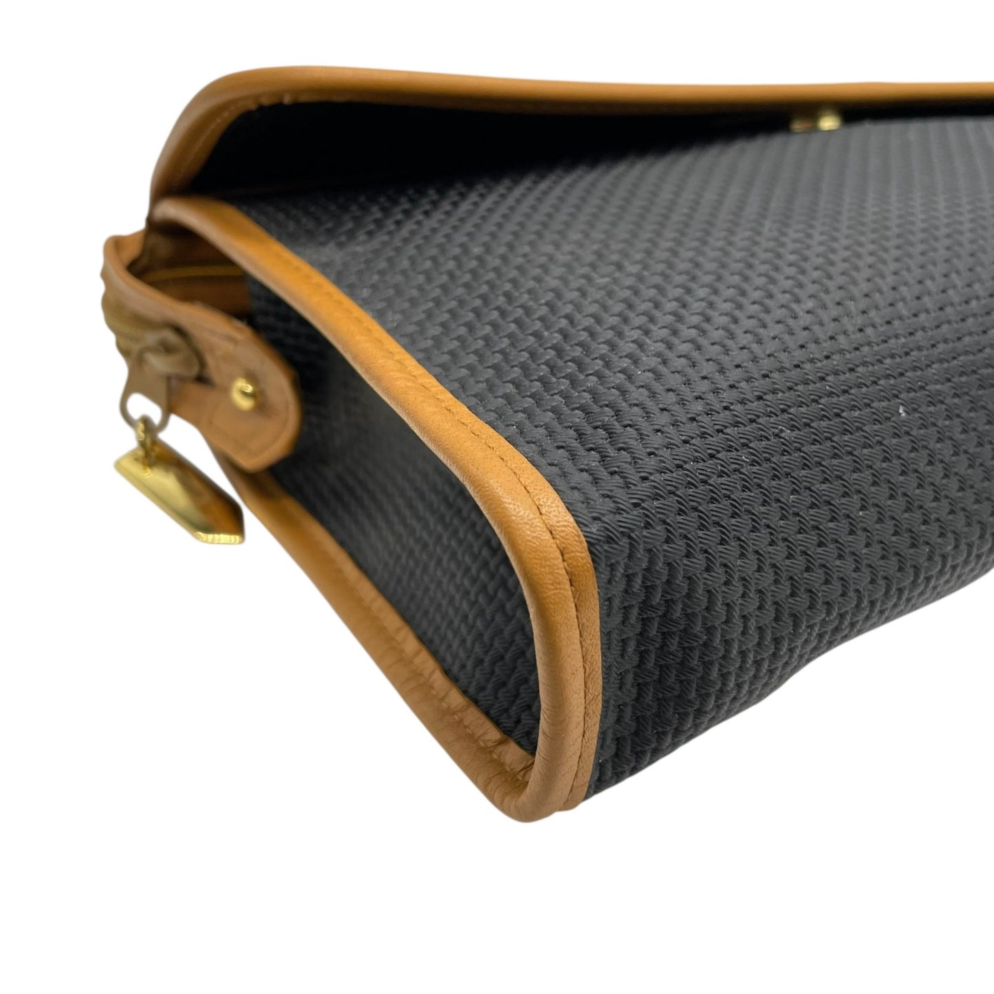 美品 Yves Saint Laurent イヴ サンローラン クラッチバッグ YSLロゴ 紺 ネイビー キャメル ブラウン PVC レザー ゴールド金具 ファスナー開閉 フラップ メンズ レディース ヴィンテージ B3