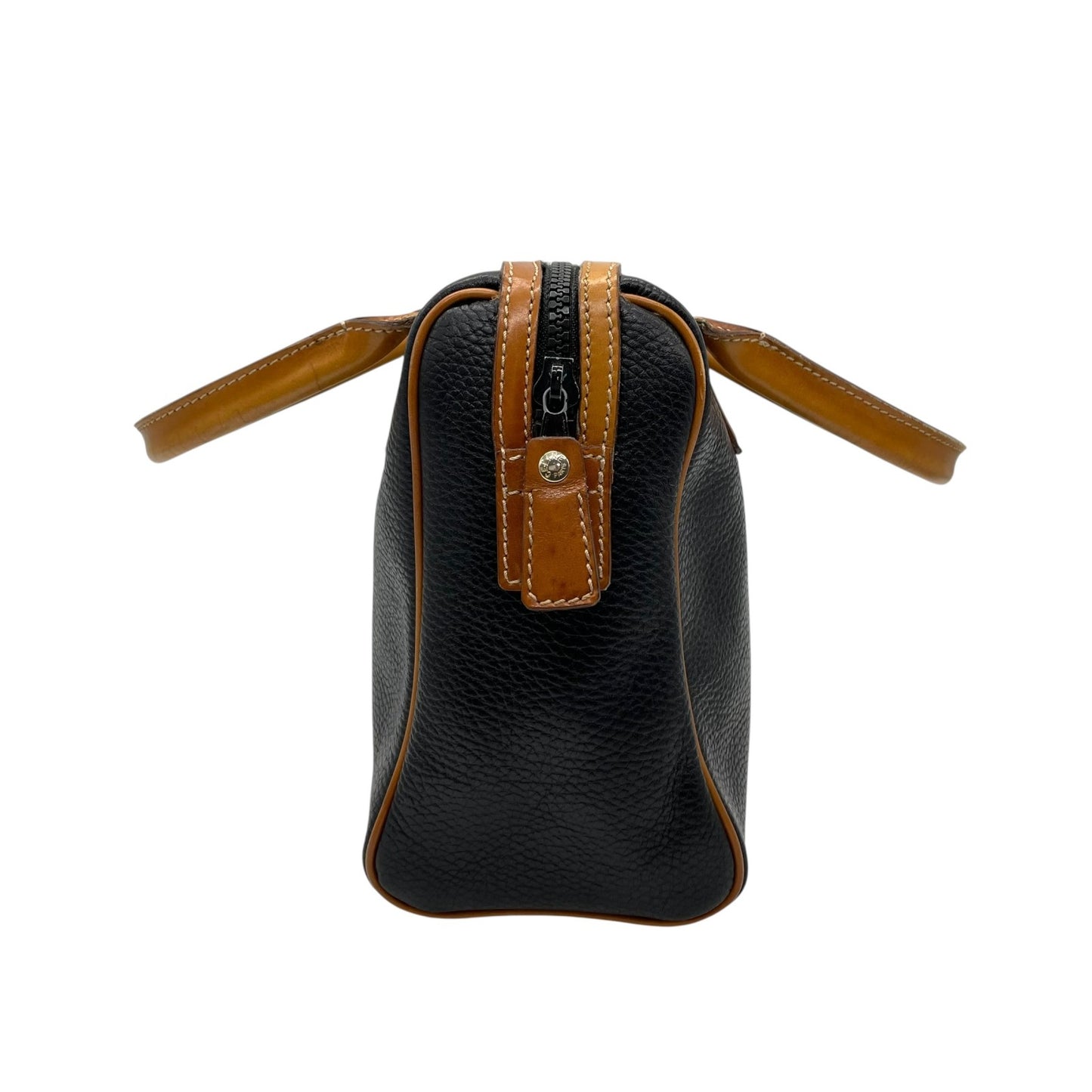 セリーヌ CELINE レザーハンドバッグ ブラック×ブラウン 黒 茶色 ゴールド金具 金金具 ボストンバッグ型 ヴィンテージ K5