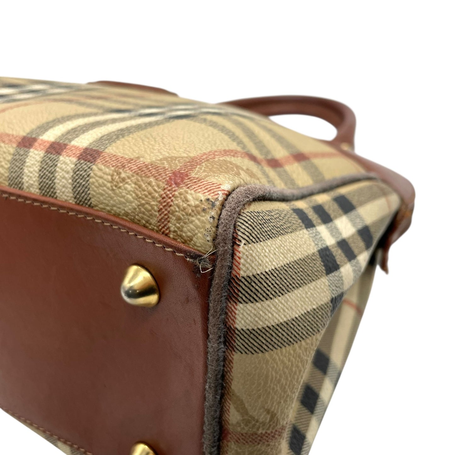 BURBERRY バーバリー ノバチェック シャドーホース ハンドバッグ 茶 ブラウン ベージュ PVC レザー ゴールド金具 手提げ ヴィンテージ レディース A1