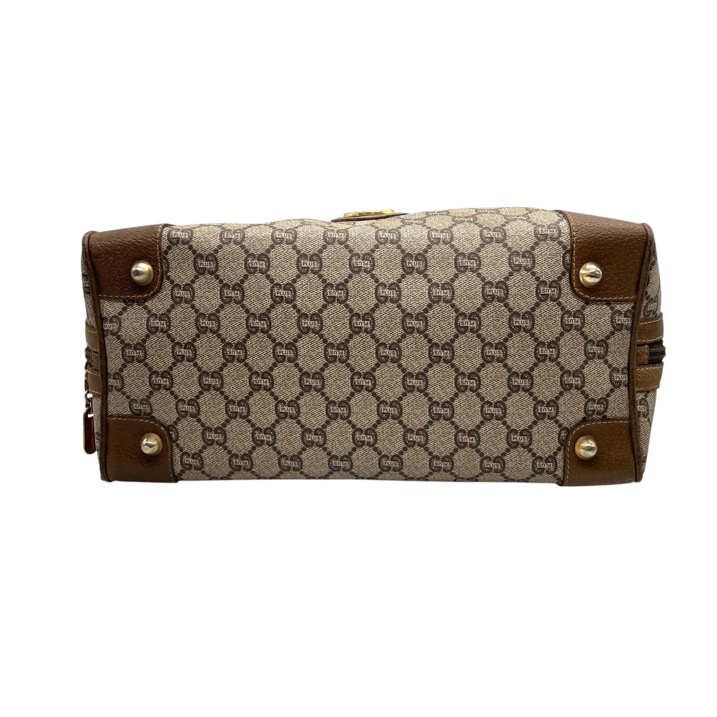 GUCCI グッチ GGプラス グッチプラス ハンドバッグ グレー ベージュ PVC レザー ゴールド金具 オールドグッチ ヴィンテージ レディース A