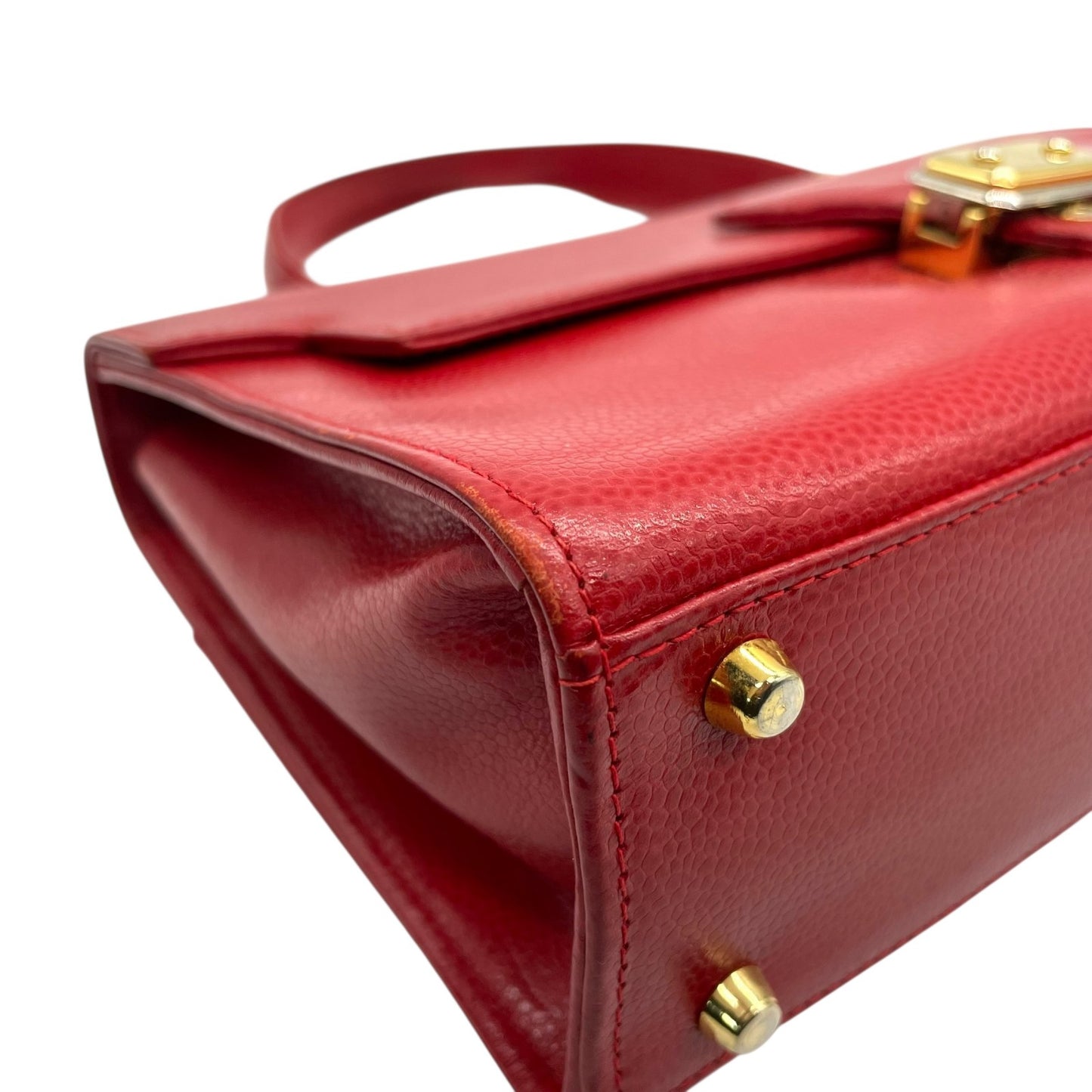 HERNO ヘルノ ハンドバッグ レザー レッド 赤 金金具 ゴールド金具 ヴィンテージ U8