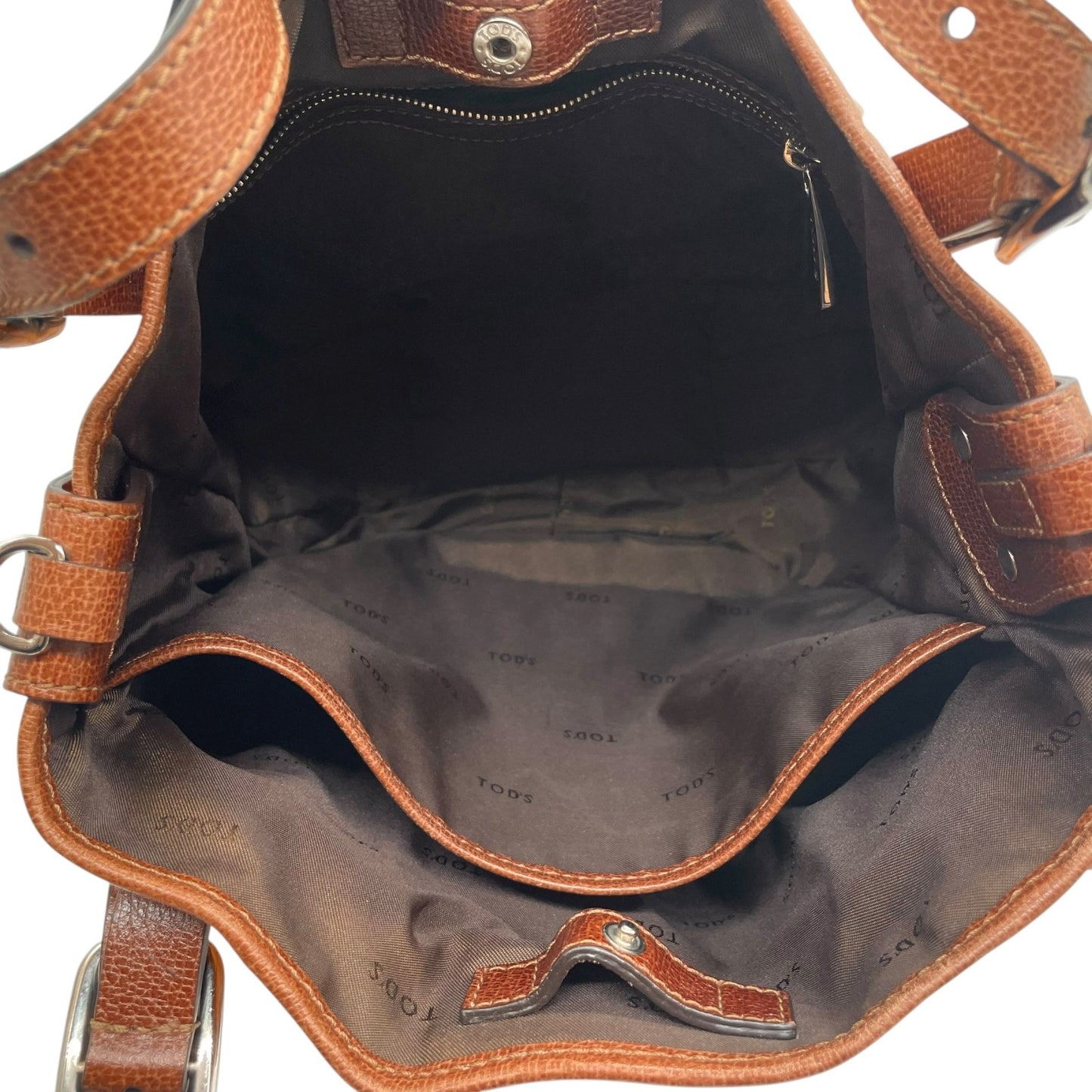 トッズ TOD’S レザー×ナイロン 2WAY トートバッグ ショルダーバッグ 茶色 ブラウン 光沢 大容量 レディース S95