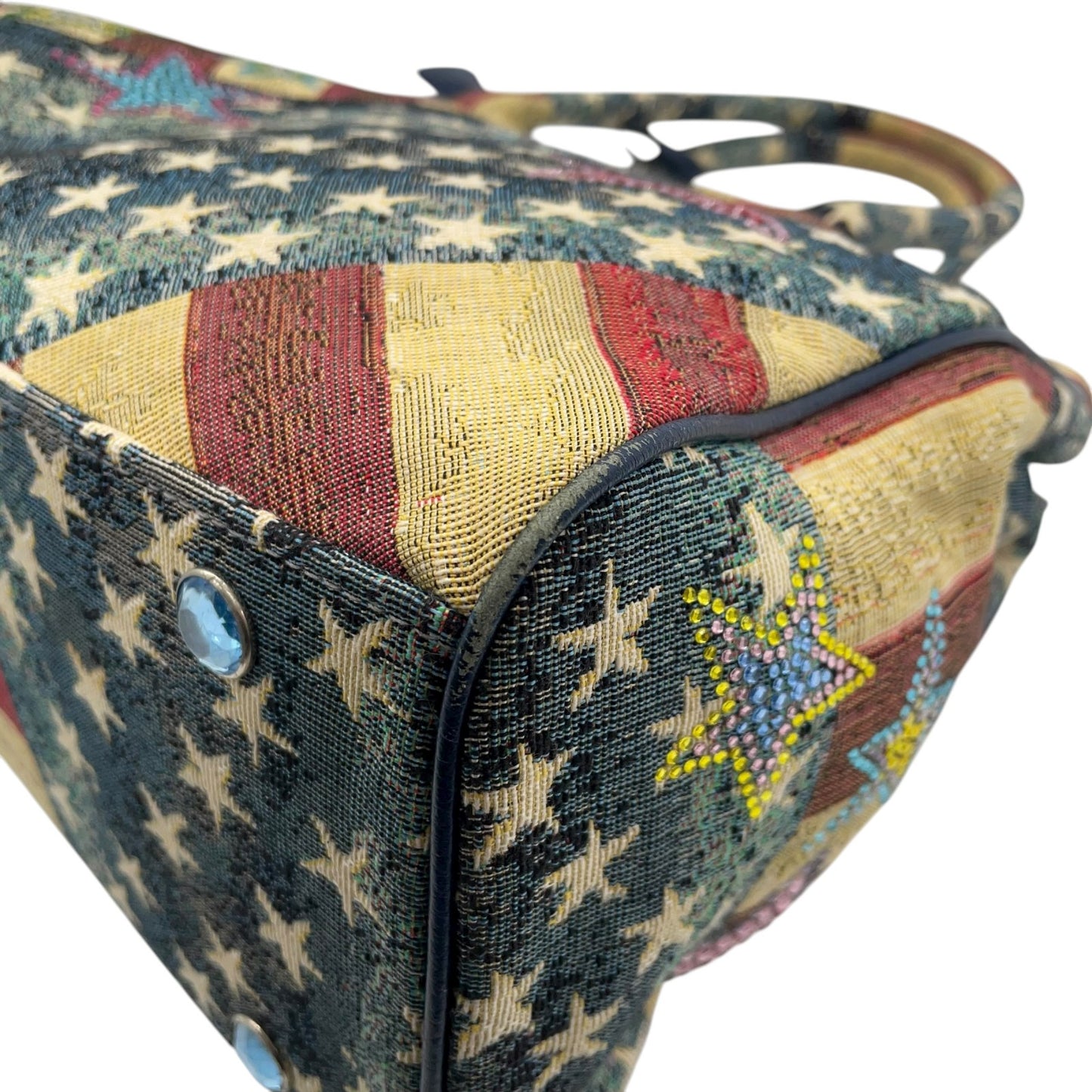 シンクビー Think Bee! ハンドバッグ トートバッグ アメリカ国旗 星柄 ラインストーン スパンコール マルチカラー デニム S90