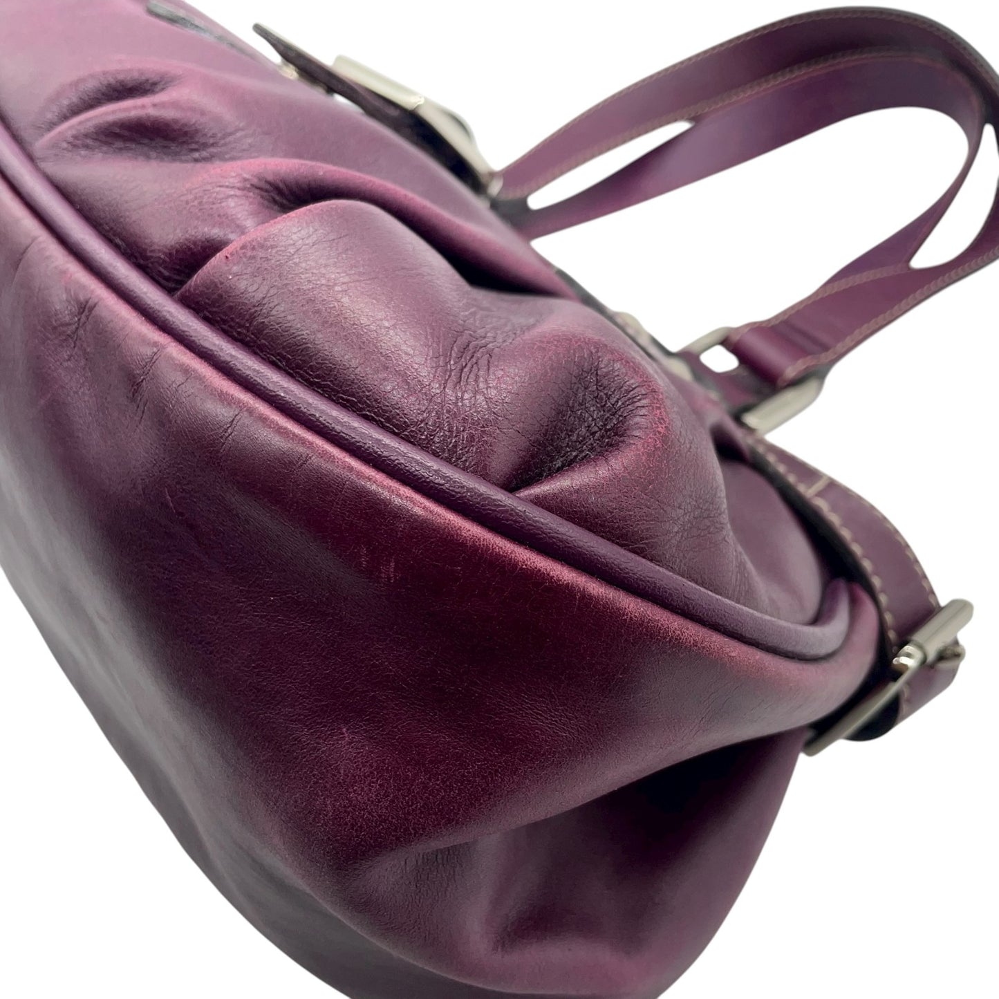 ロンシャン LONGCHAMP ハンドバッグ ベルトデザイン フラップ パープル レザー 本革 シルバー金具 ユニセックス レディース Y2K 00s ヴィンテージ s94 vintage