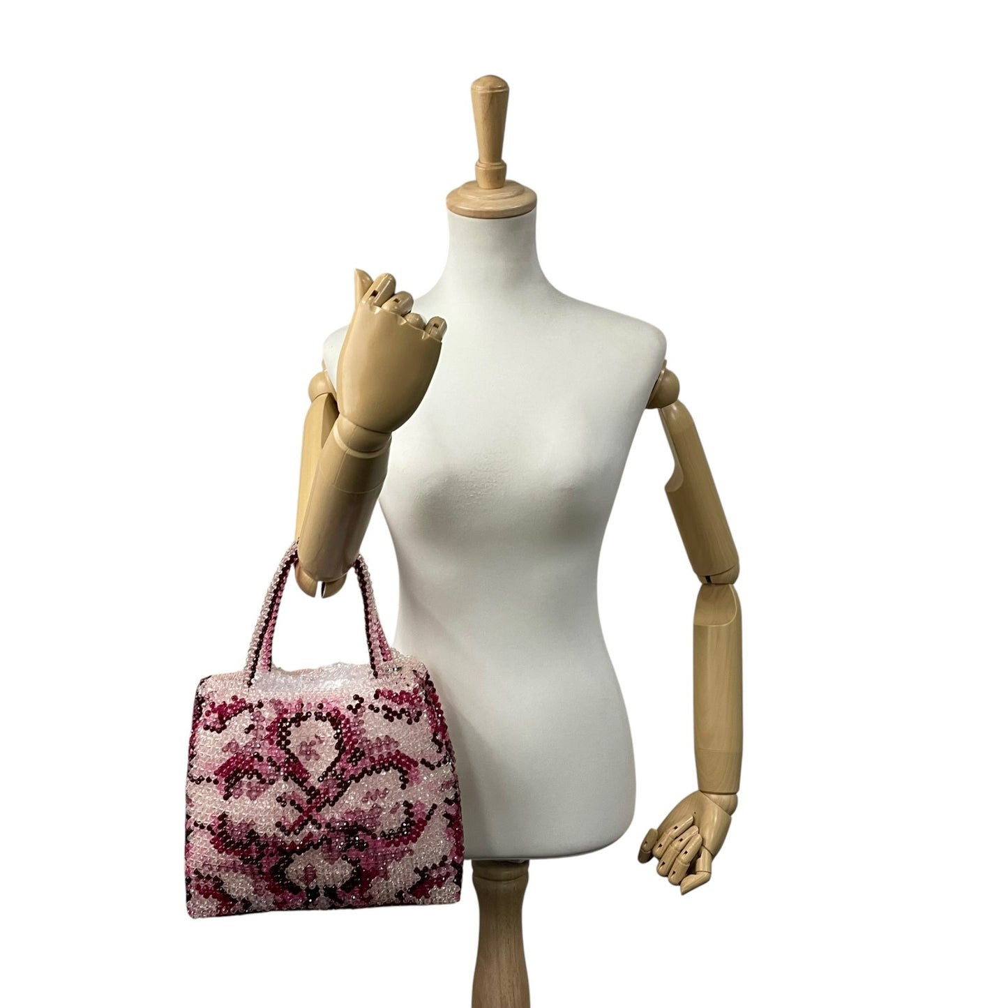 極美品 アンテプリマ ANTEPRIMA ワイヤーバッグ ビーズ ハンドバッグ ピンク系 グラデーション フラワー 花柄 クリスタル レディース U4