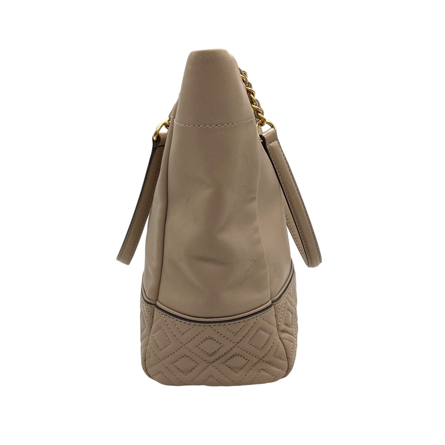 トリーバーチ TORY BURCH レザー トートバッグ チェーンショルダー ベージュ ロゴ エンボス 高級感 E10