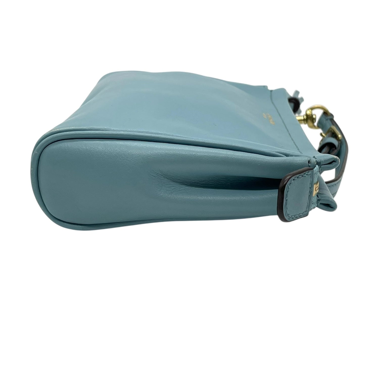 美品 コーチ COACH ポーチ レザー スカイブルー タッセル付き ロゴ 上品 コンパクト 本革 S52