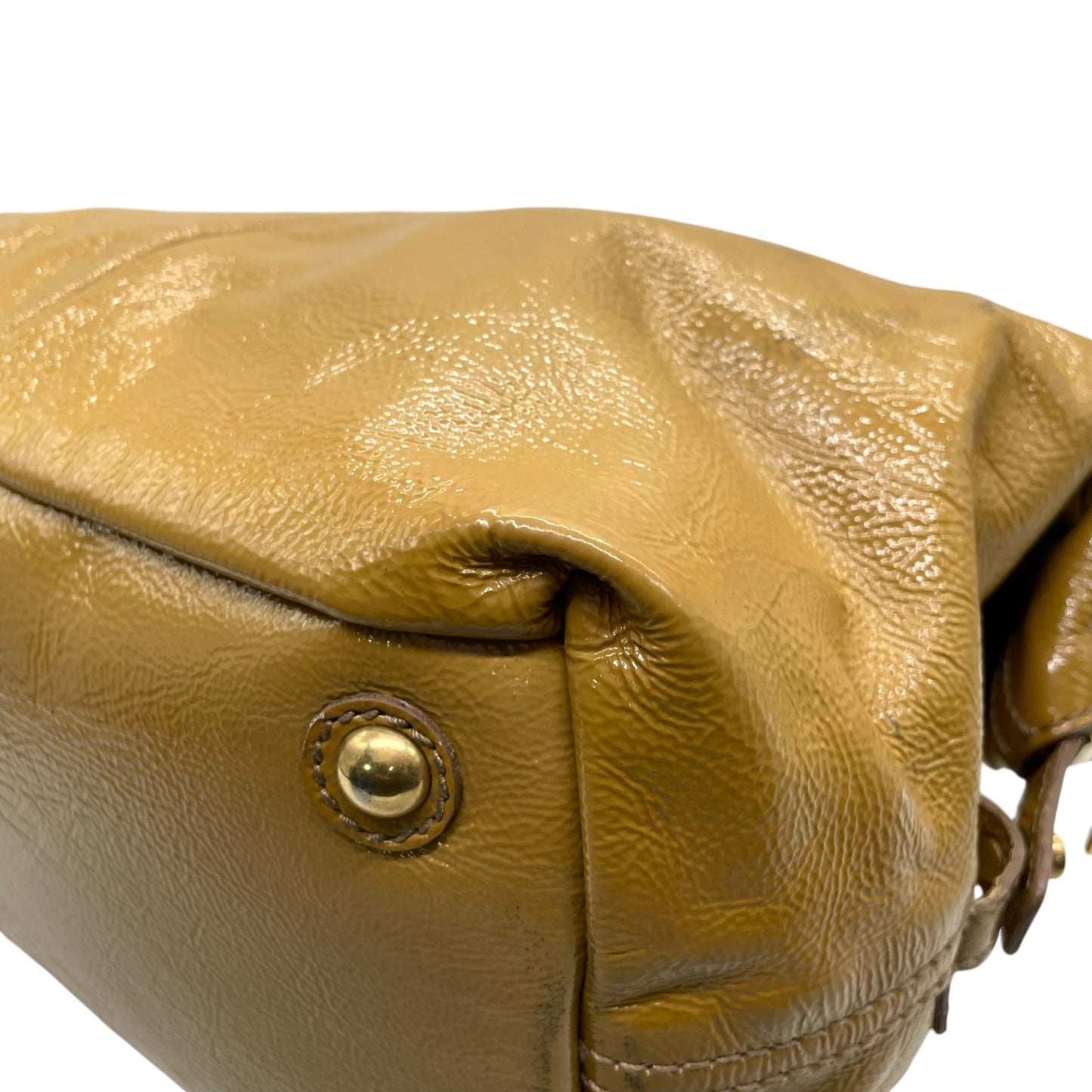 イヴサンローラン YSL ボストンバッグ Yライン パテントレザー ハンドバッグ キャメル ゴールド金具 ロゴ刻印 A2