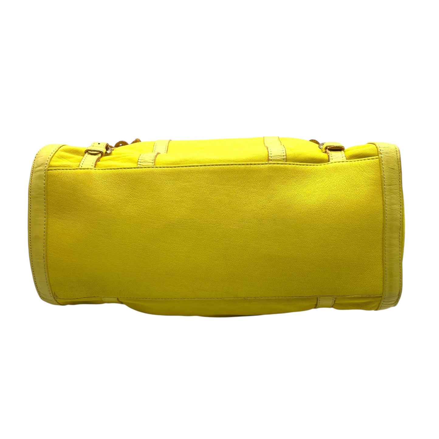シーバイクロエ SEE BY CHLOE ハンドバッグ トートバッグ 黄色 レモンイエロー レザー ゴールド金具 ロゴ ベルト フリル ファスナー開閉 肩掛け可 レディース U12