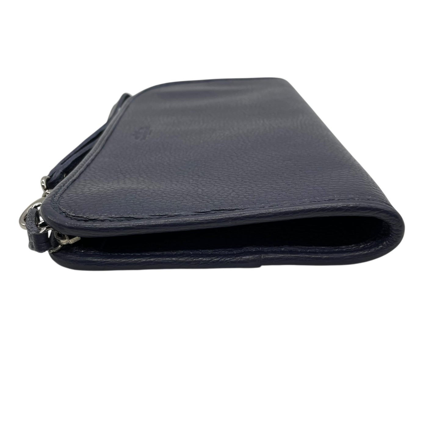 美品 トラモンターノ TRAMONTANO クラッチバッグ セカンドバッグ 紺 ネイビー レザー シボ革 シルバー金具 ストラップ付 メンズ S21