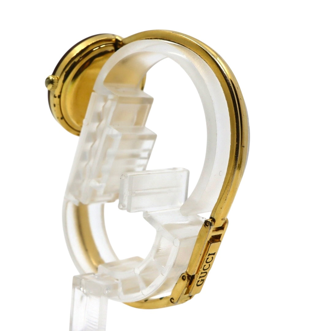 【美品/電池交換済】グッチ GUCCI チェンジベゼル 11/12.2 腕時計 レディースウォッチ クオーツ バングルウォッチ ゴールド ホワイト文字盤 ヴィンテージ アンティーク クラシック エレガント 人気モデル ブラウンベゼル クリーニング済み G3