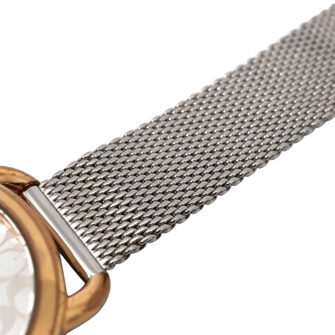 美品 電池交換済 コーチ 腕時計 CA.105.7.95.1319 レディース クオーツ シグネチャー柄文字盤 ピンクゴールド シルバー コンビカラー メッシュベルト エレガント フェミニン ドレスウォッチ クリーニング済み G3