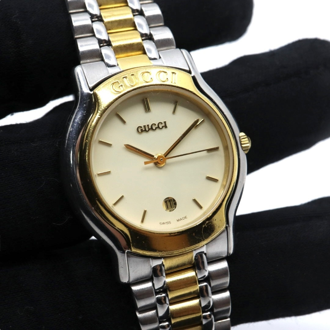 新品電池交換済 クリーニング済 グッチ GUCCI 8000L 腕時計 レディースウォッチ クォーツ コンビ シルバー ゴールド アイボリー文字盤 デイト表示 ステンレススチール クラシック エレガント ヴィンテージ ドレスウォッチ 稼働品 G3