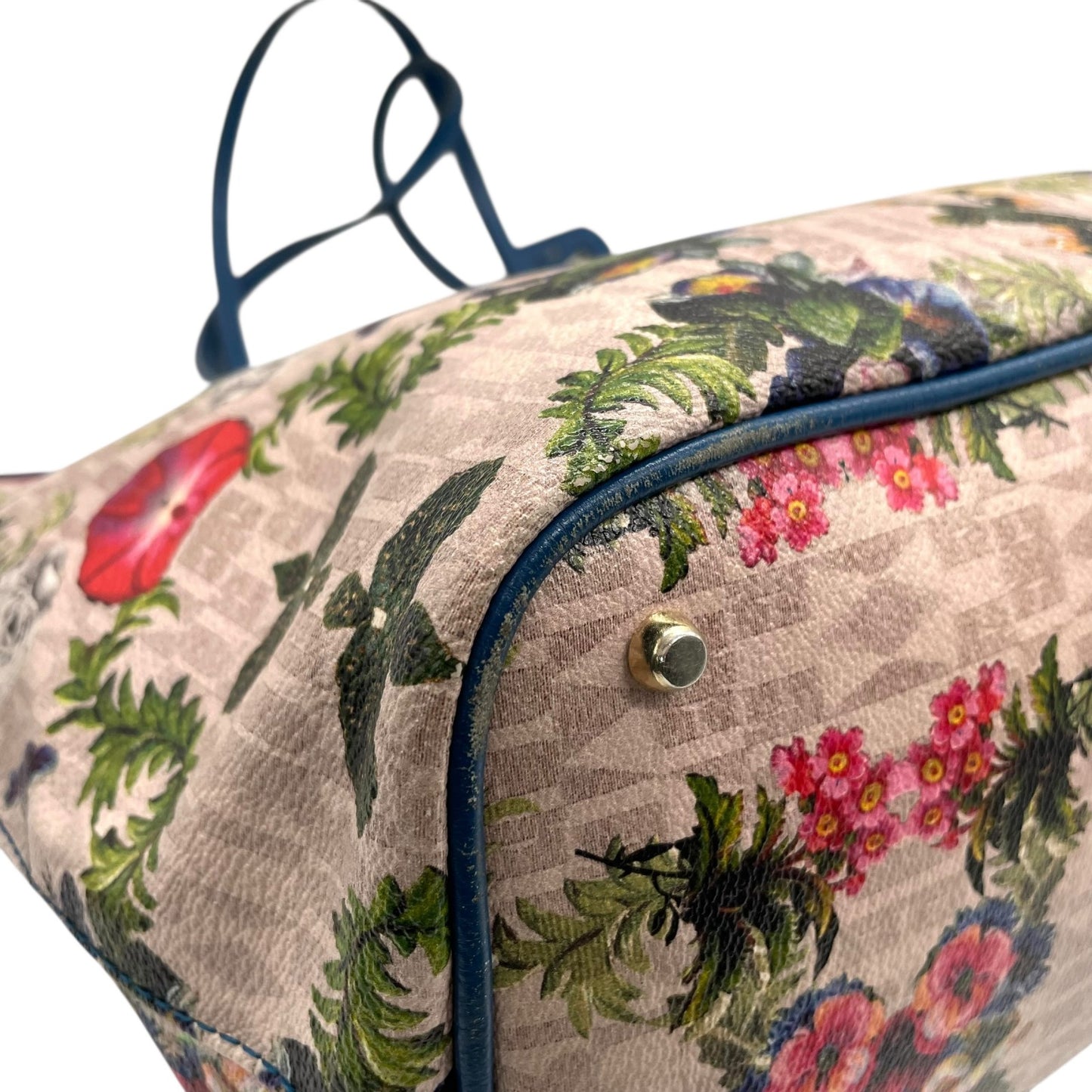 FURLA フルラ トートバッグ PVC レザー マルチカラー ゴールド金具 花柄 ボタニカル 総柄 肩掛け可 ロゴ レディース U13