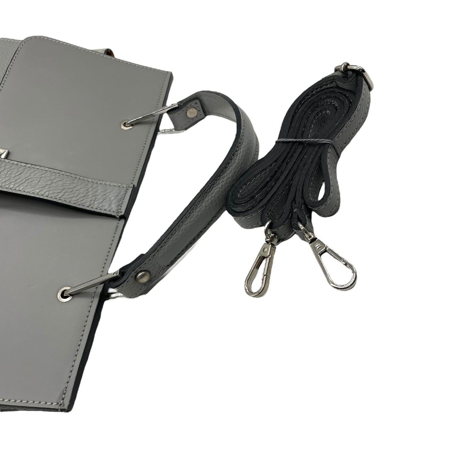 美品 CAMELIA ROMA カメリア 2WAY ハンドバッグ ショルダーバッグ グレー レザー スエード シルバー金具 手提げ 斜め掛け可 エレガント コンパクト レディース Q