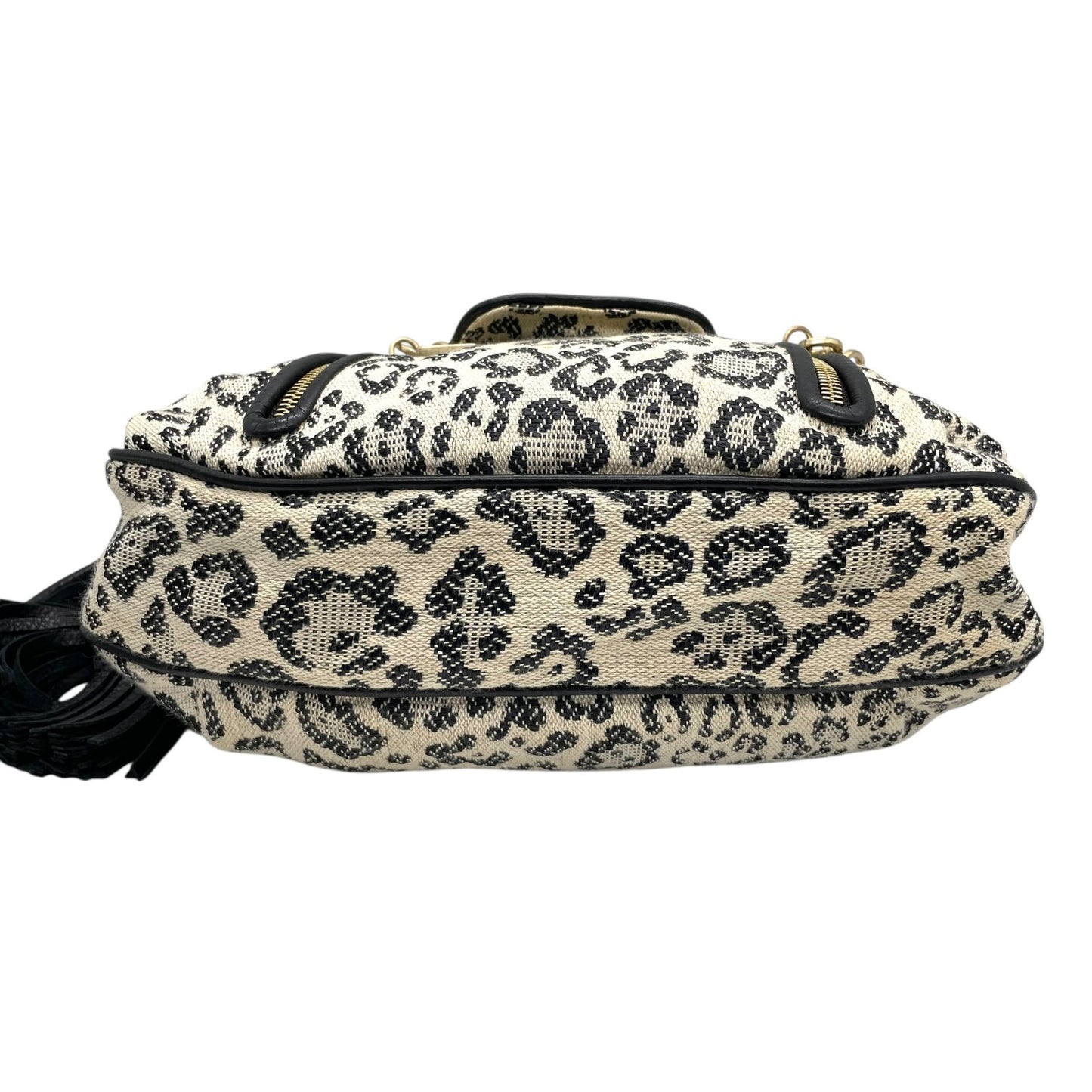 SEE BY CHLOE シーバイクロエ ショルダーバッグ 白 アイボリー 黒 ブラック レオパード ヒョウ柄 キャンバス レザー ゴールド金具 タッセル 斜め掛け可 レディース E5