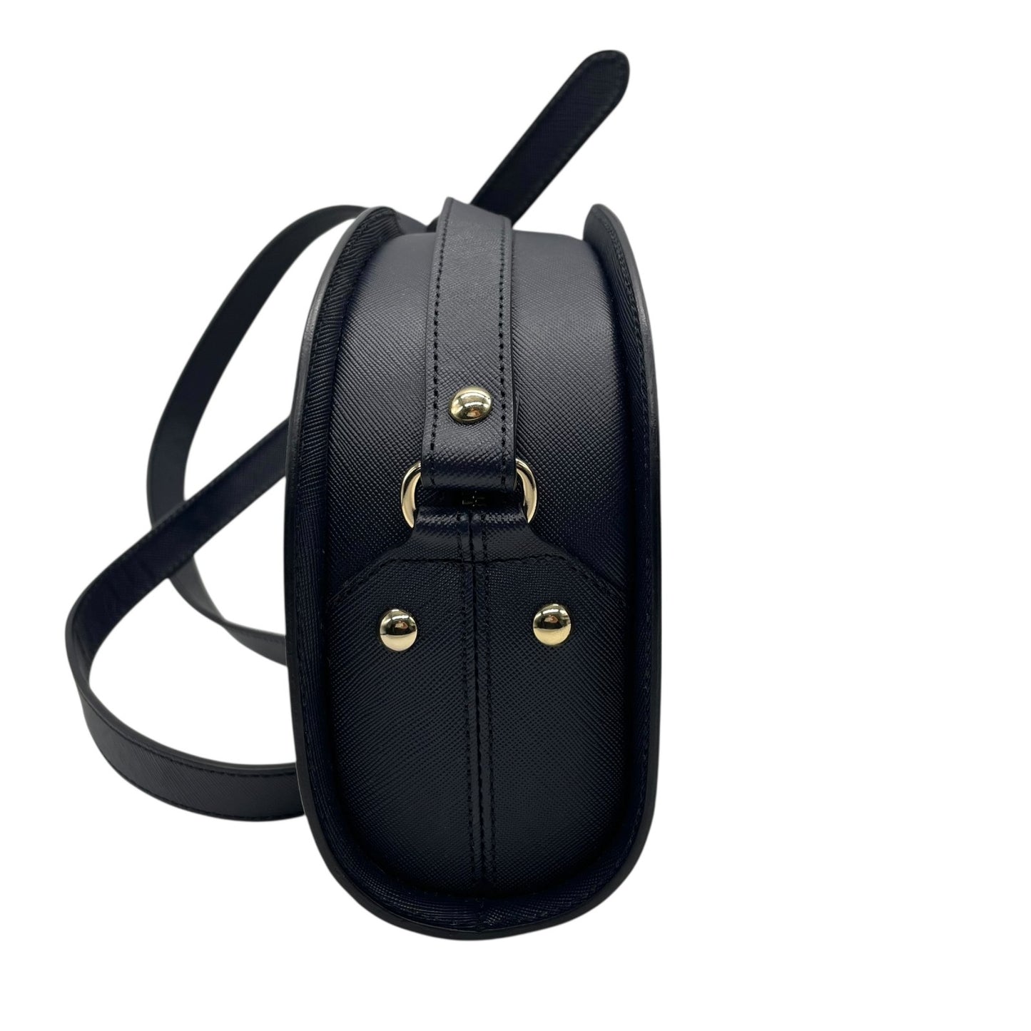 未使用級 アーペーセー A.P.C デミルーン Demi-Lune ショルダーバッグ クロスボディ 紺 ネイビー サフィアーノレザー ゴールド金具 半月型 ハーフムーン ロゴ 斜め掛け可 レディース B2