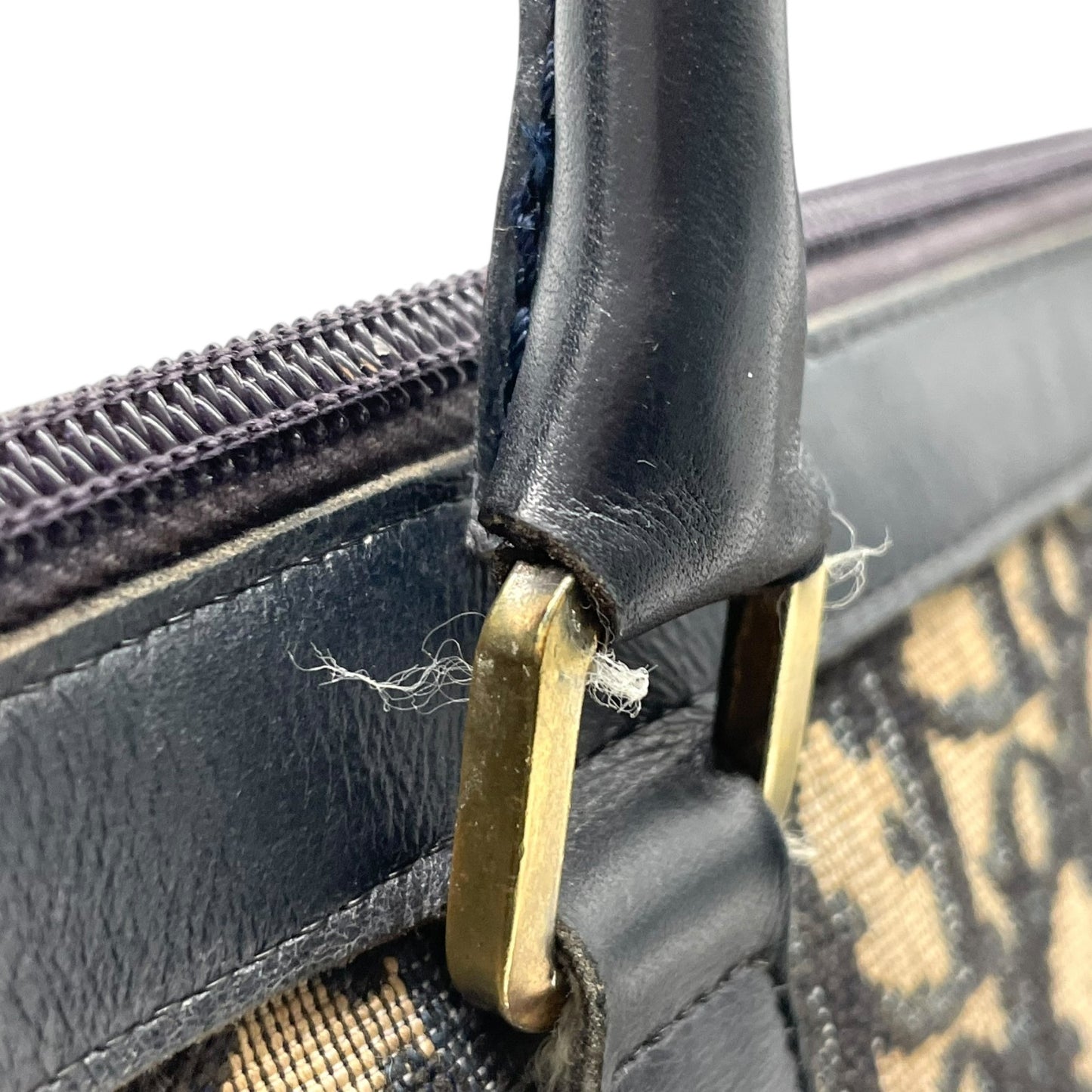 Christian Dior ディオール トロッター ミニボストン ボストンバッグ 紺 ネイビー ベージュ キャンバス レザー ゴールド金具 CDロゴ 手提げ ヴィンテージ レディース D3