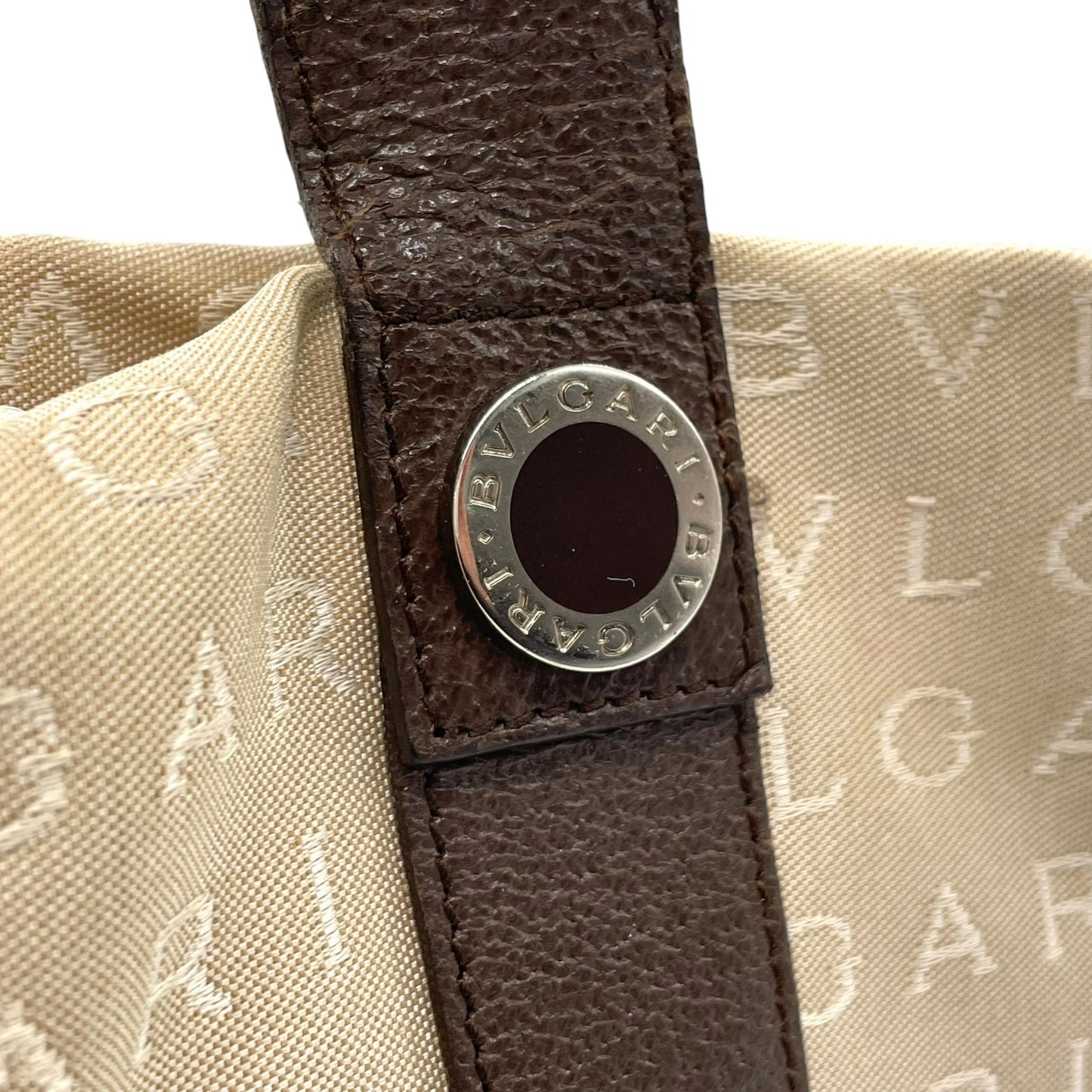 ブルガリ BVLGARI トートバッグ ハンドバッグ 肩掛け ロゴマニア ベージュ ブラウン 茶色 キャンバス レザー A40収納可 S80
