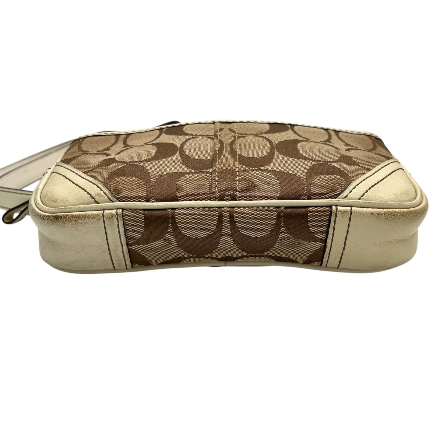 コーチ COACH ポシェット ショルダーバッグ ウエストバッグ シグネチャー柄 ベージュ 白 ホワイト レザー キャンバス ミニバッグ U8