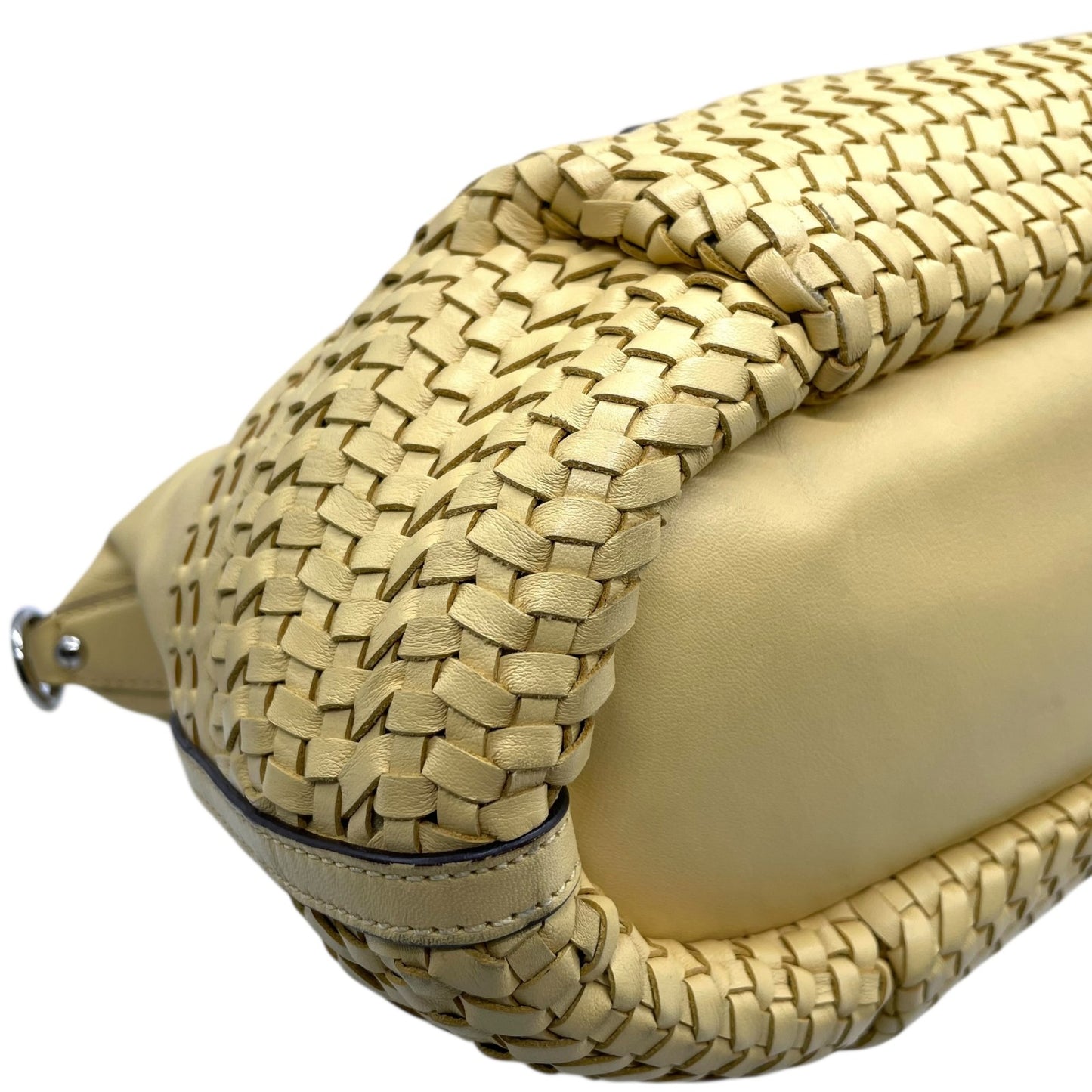 コーチ COACH 2WAY ボストンバッグ ハンドバッグ ショルダーバッグ 肩掛け 23342 イントレチャート 編み込みレザー 黄色 イエロー シルバー金具 チャーム付き U16