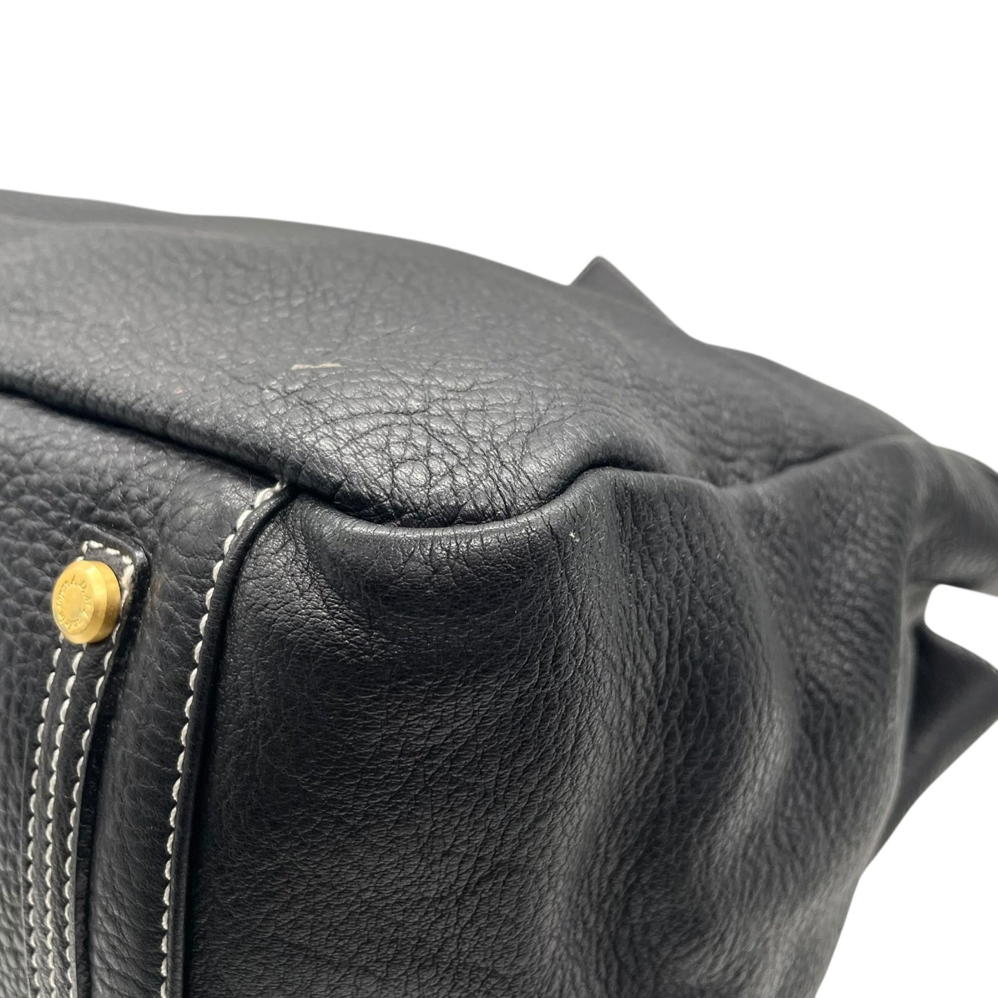 A.D.M.J エーディーエムジェイ トートバッグ レザー 黒 ブラック ホワイトステッチ シュリンクレザー 金金具 ゴールド金具 T3