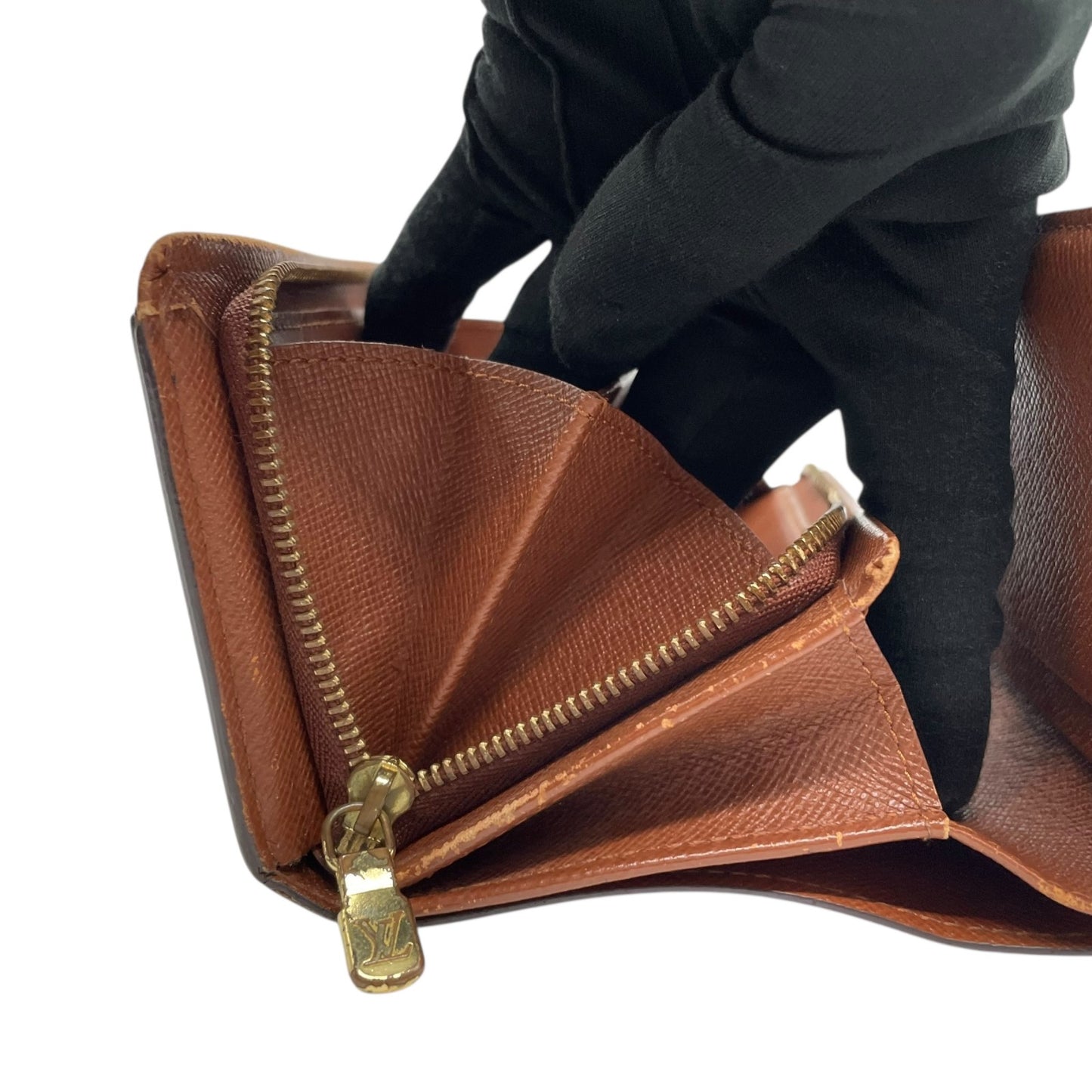 ルイ・ヴィトン LOUIS VUITTON LV モノグラム ポルトモネ ビエ トレゾール 三つ折り財布 M61730 茶色 ブラウン レザー PVC 金金具 ゴールド シリアル刻印 W1